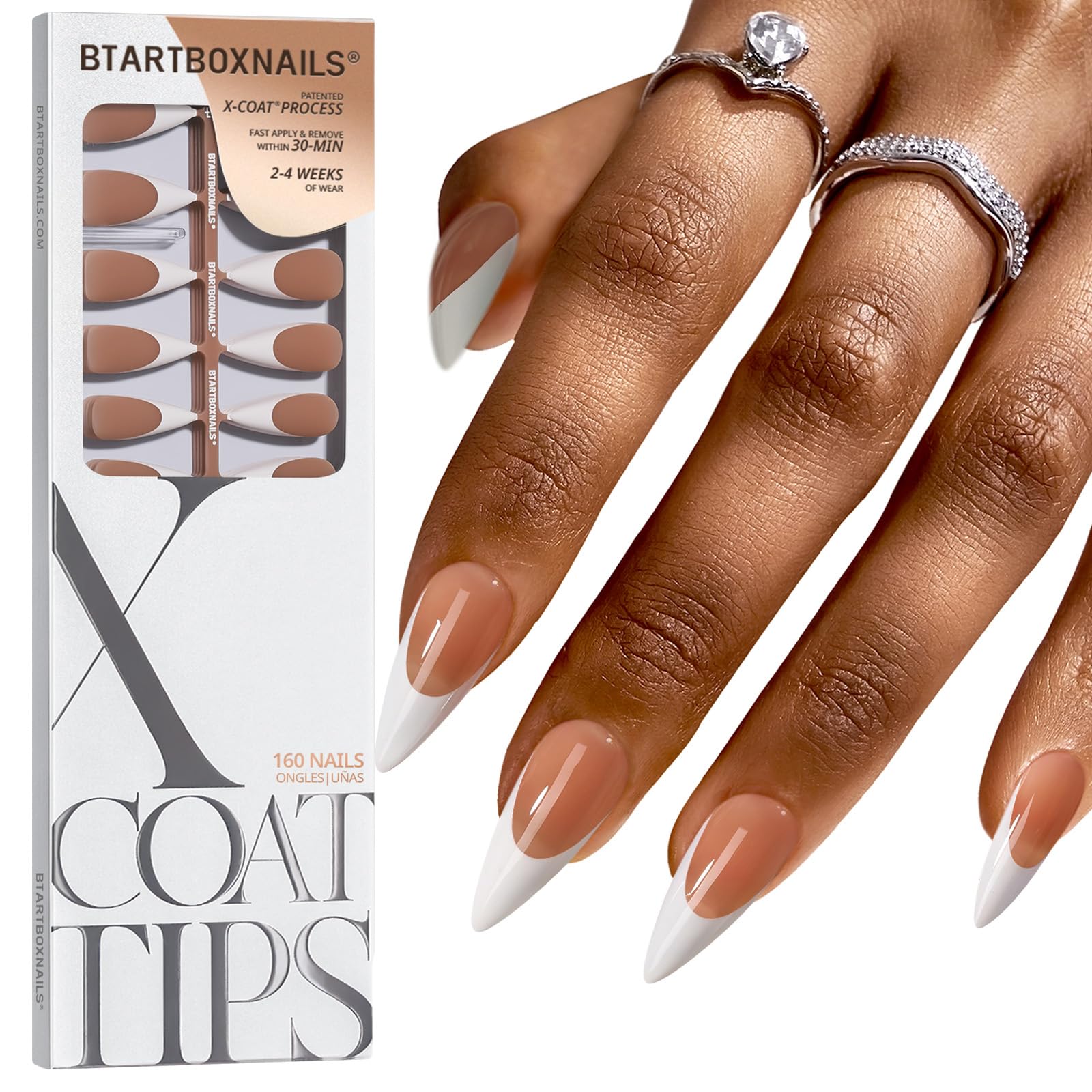 Nails By Stuck By You プレスオンネイルセット BTArtboxnails White French Tip Press On Nails, Long Stiletto Nails