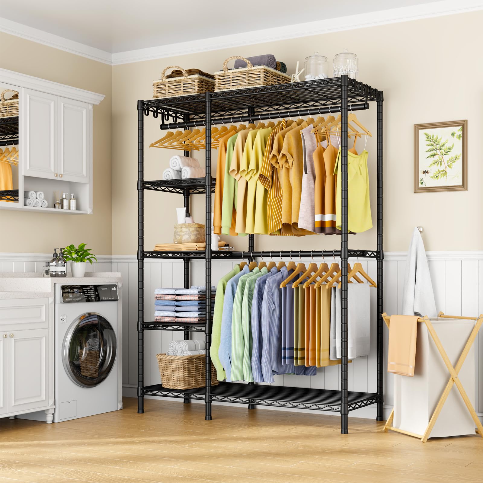 Perchero F2, perchero resistente de 5 niveles para dormitorio, organizador de almacenamiento de armario ajustable independiente, 46.1 pulgadas de ancho x 15.4 pulgadas de profundidad x 78.3 4