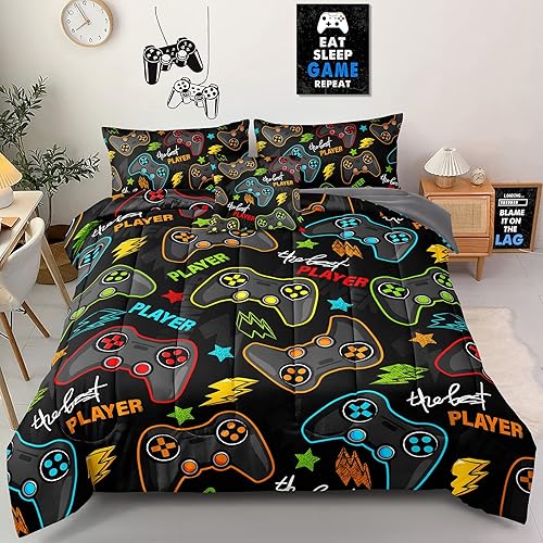 Juego de ropa de cama de 5 piezas con estampado de videojuegos tamaño individual para niños, niñas, adolescentes, 5 piezas, ropa de cama en una