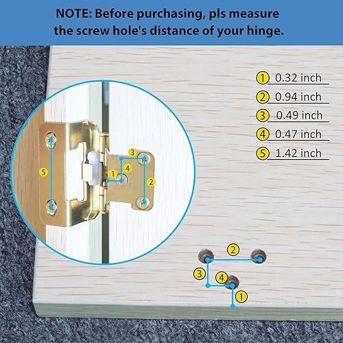 Miniatura 7 de Bisagras de gabinete de latón dorado con superposición de 12", (25 pares - 50 unidades) bisagras de gabinete de cocina semi envolventesenvolventes