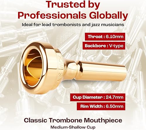 Miniatura 68 de Denis Wick Boquilla clásica de trombón bañada en plata, 5880-3AL - Diámetro trasero del barril para flujo de aire equilibrado y tono - Accesorio