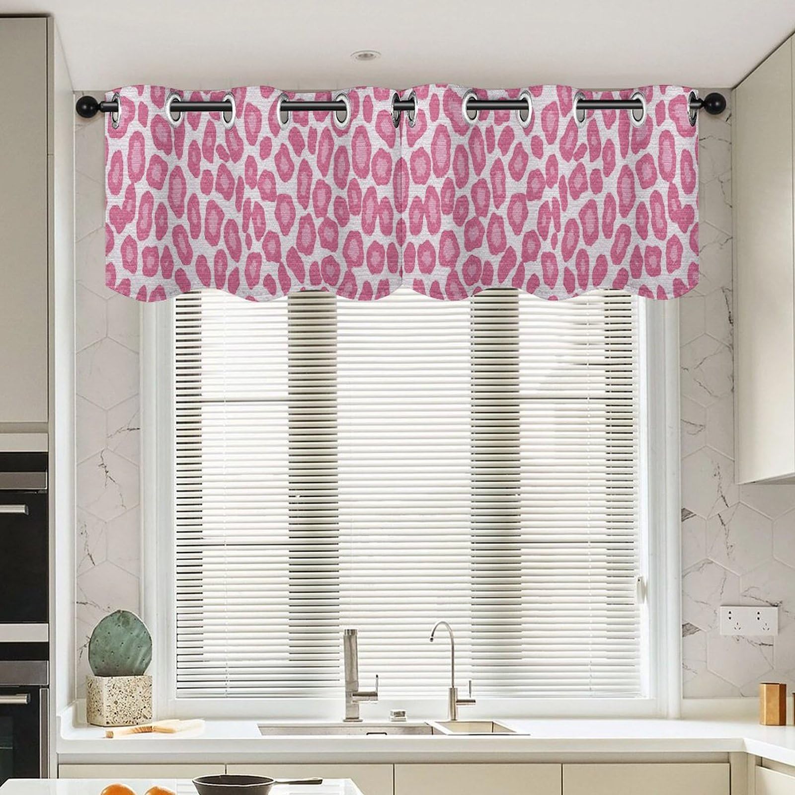 Rideaux courts de cuisine imprimé léopard rose 132x45,7 cm