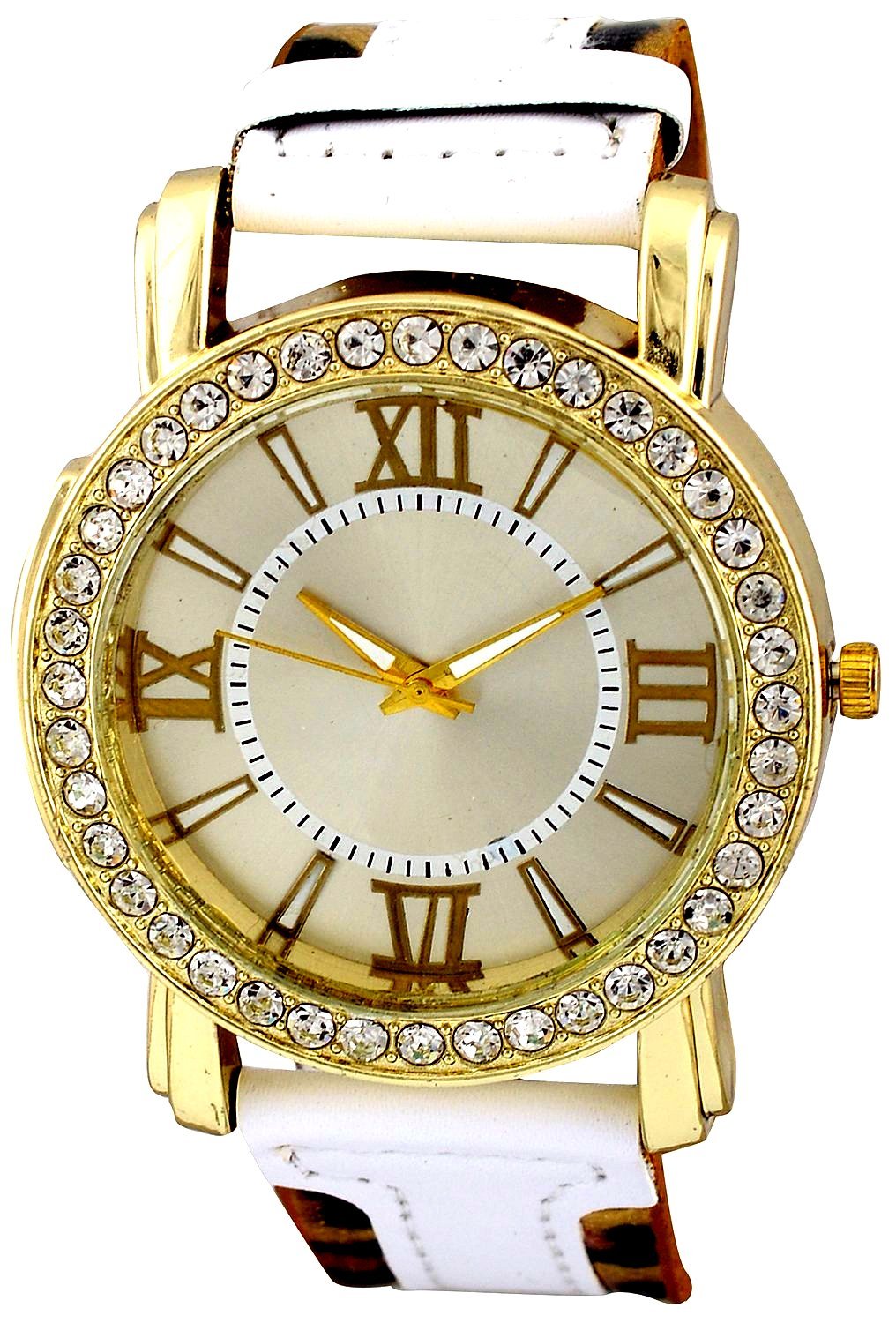 Geneva Simple & Sober Classic White Leopard Strap Designer Wrist Watch for Girls, Women