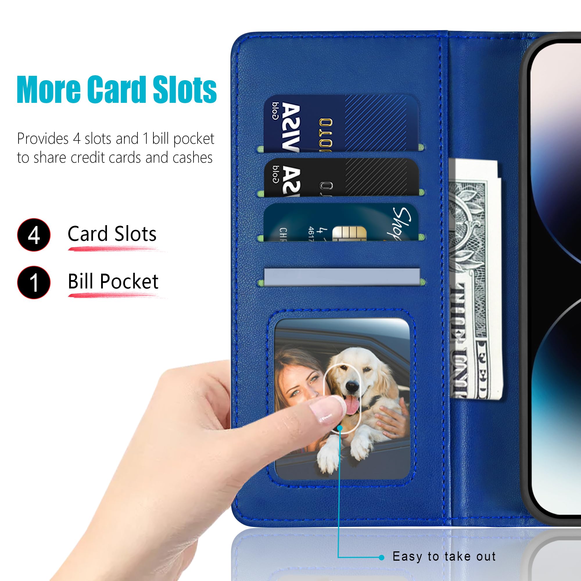 Custodia Portafoglio Per IPhone 14 Con 4 Slot Carte E Tasca - Antiurto Con Magnete E Cavalletto - Verde Ghiaccio - 2