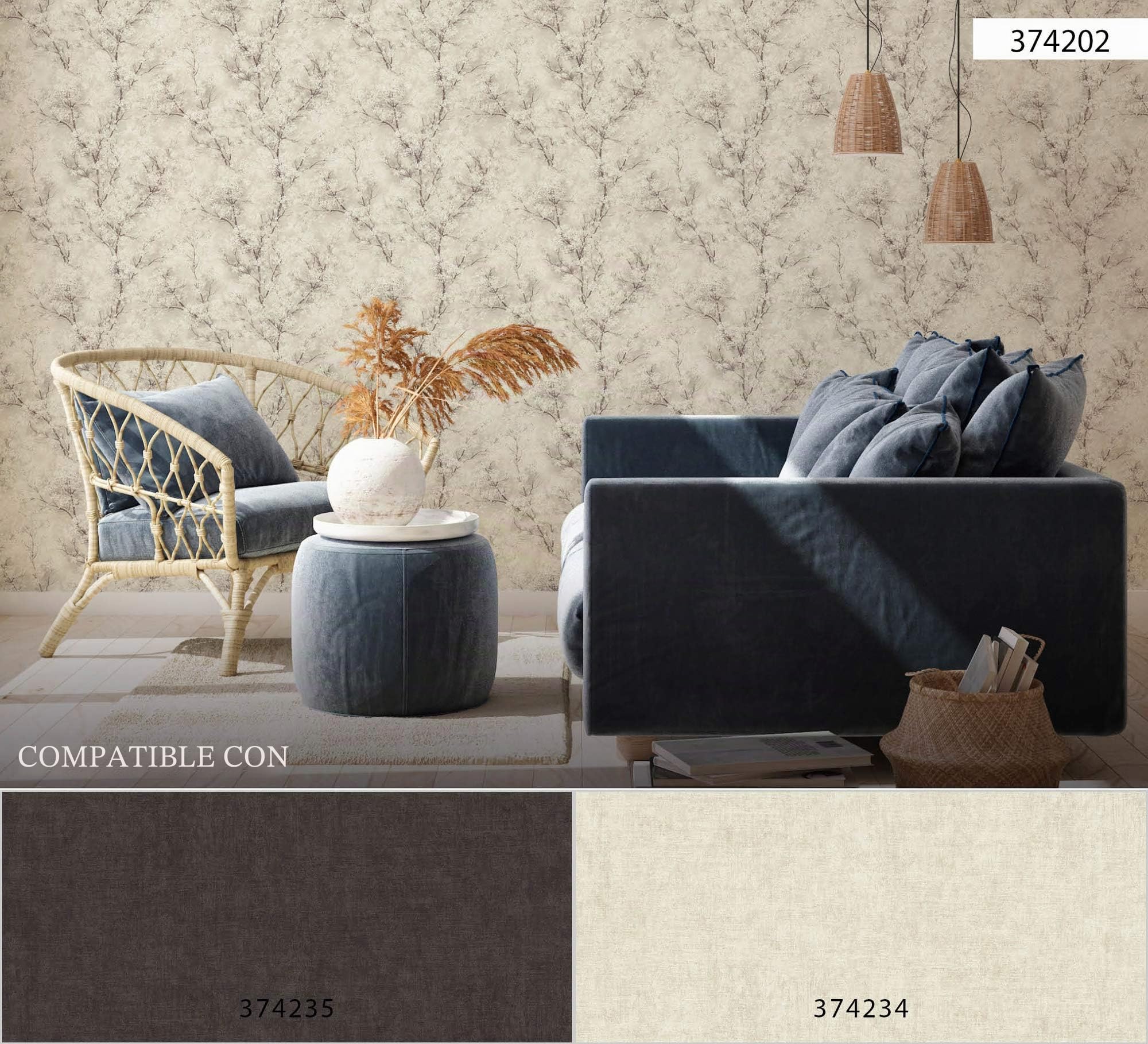 Livingwalls Bosque New Walls Cosy & Relax A.S. Création Papel pintado tejido no tejido 10.05 m x 0.53 m Crema Gris Blanco Fabricado en Alemania 374202 37420-2