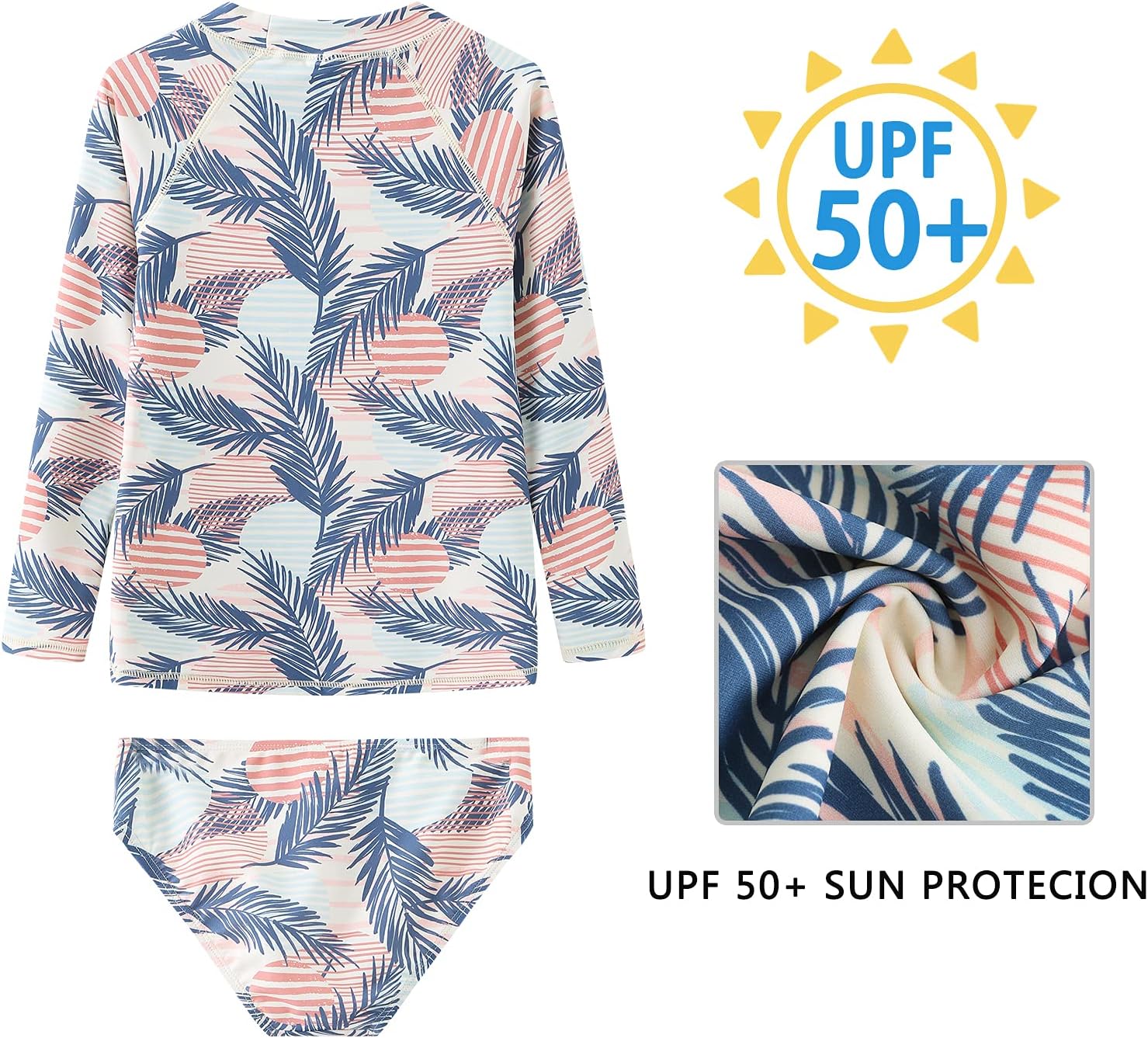 Girls Two Piece Rash Guard Swimsuits Set Long Sleeve Bathing Suit with UPF 50+ Sun Protection Kids Sunsuits Swimwear Set