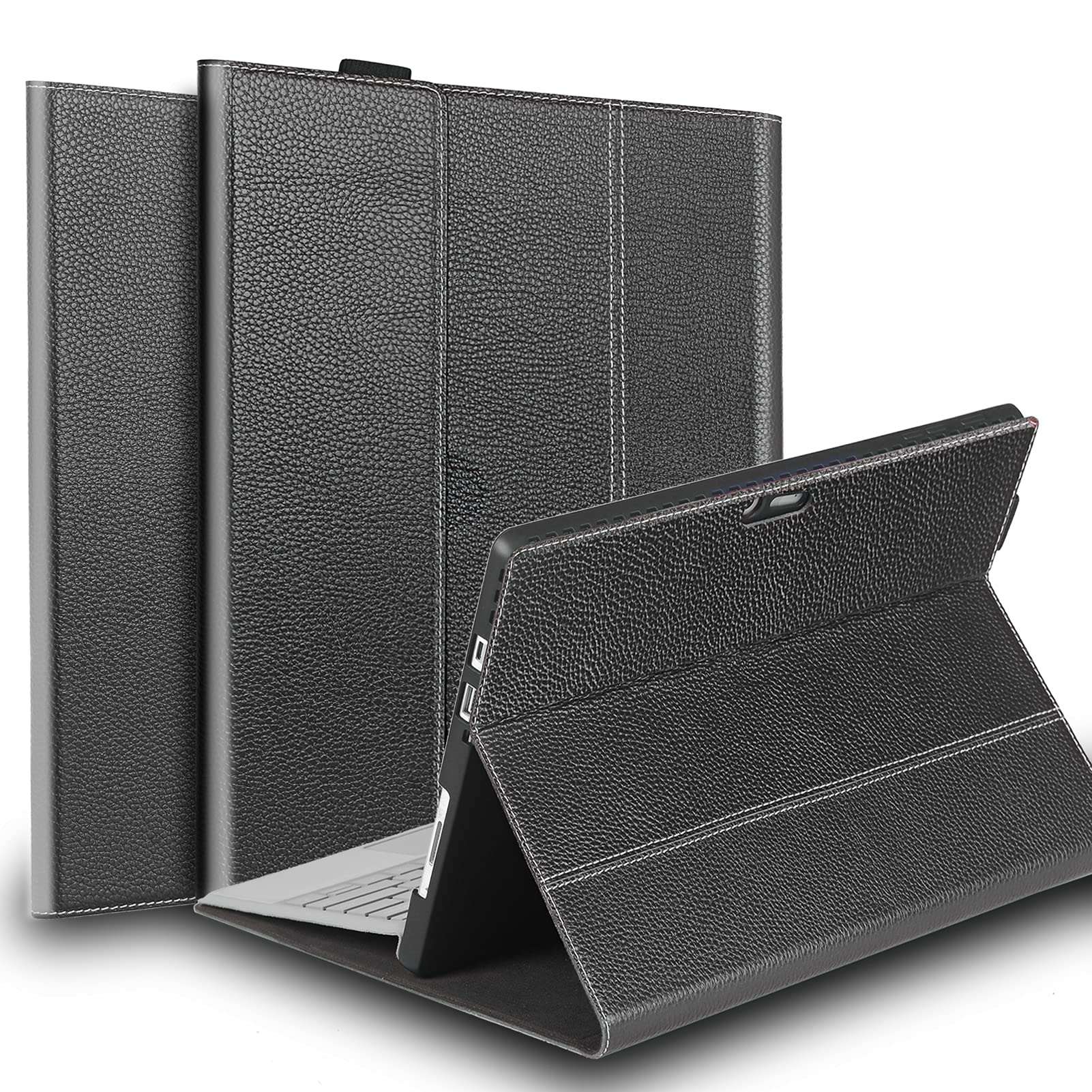 Gexmil Leather Case for Surface Pro 7(2019)/Pro 6(2018)/Pro 5(2017)/Pro 4(2015) 12.3inch Tablet,Fits Keyboard and Kickstand,Genuine Leather Cover,Premium with Multiple Angle Viewing.(Black)