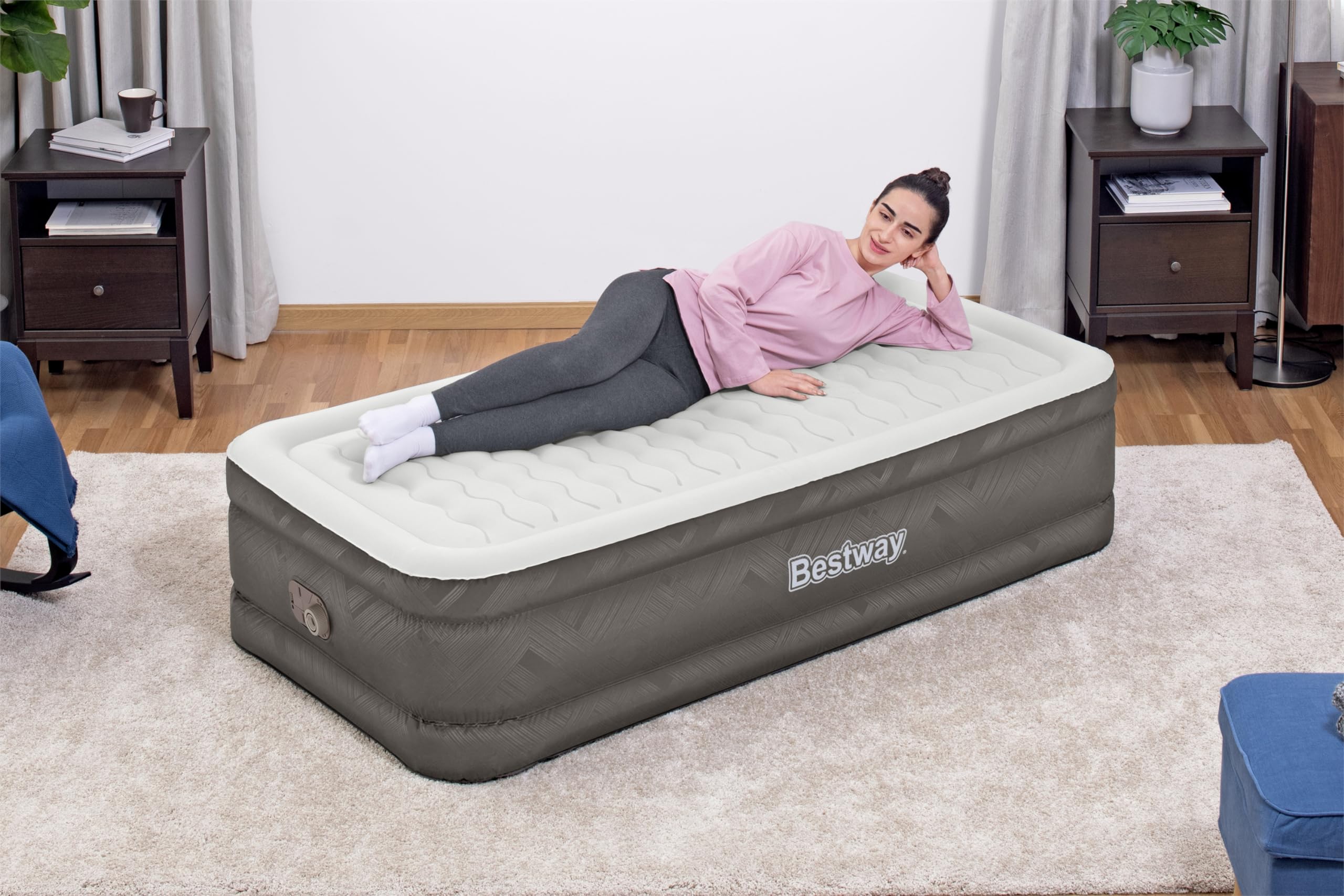 Bestway 1069048Xxx21 Airbed, Travel Bag, Repair Bag, With Built-In Pump(220-240V),Multicolor,Twin