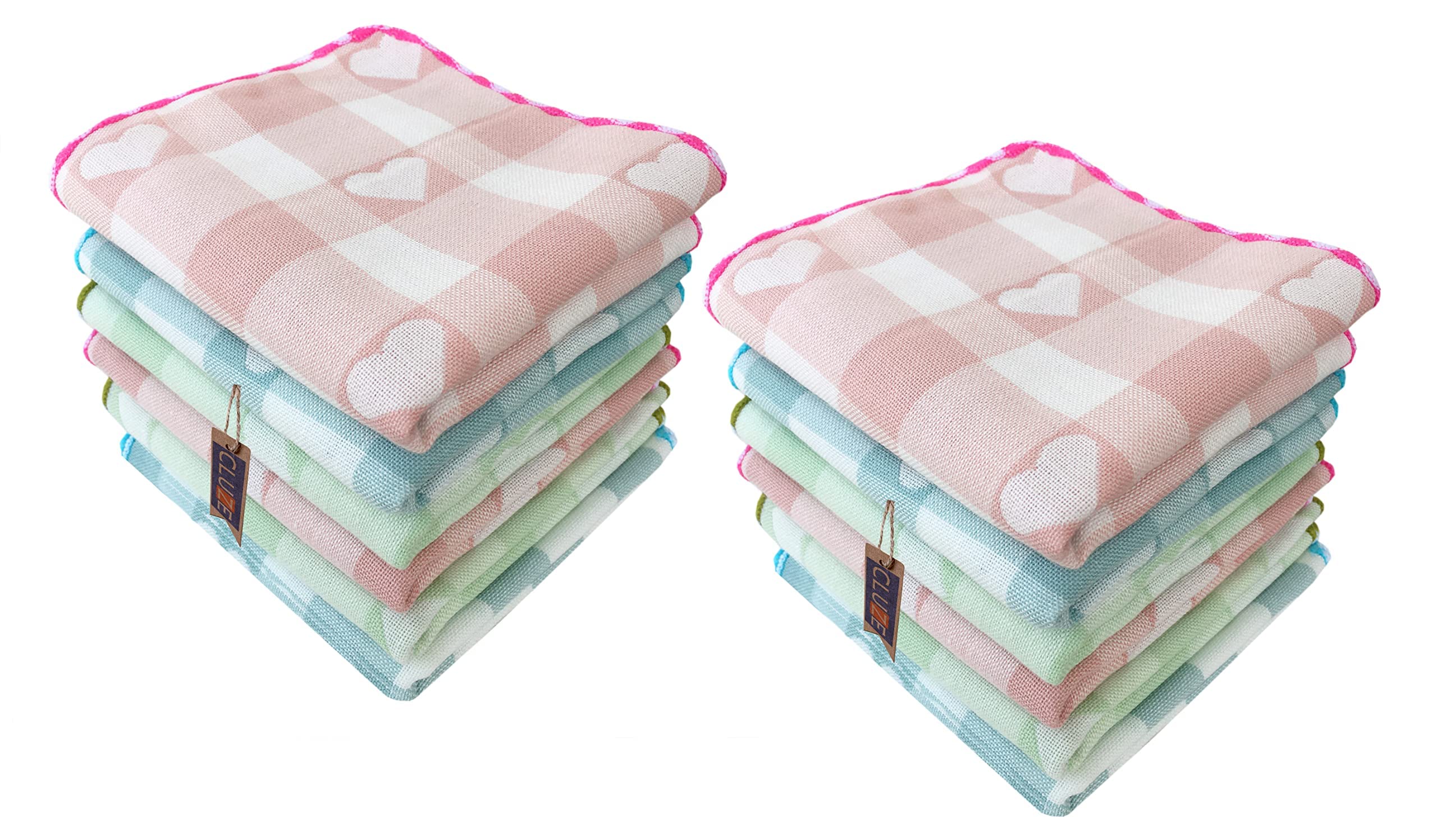 Women Heart Printed Handkerchief - Cotton Hanky, Face Towel (Light Color) (Size 25x25 cm)