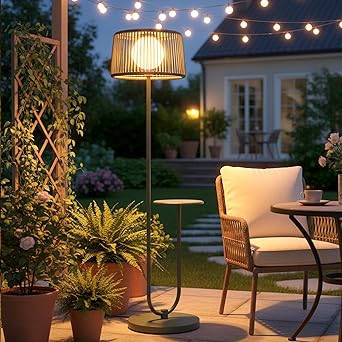 EcoGreen U-Shaped Solar Coffee Table Lamp – 21×14×55 Inch Modern Outdoor Standing Lamp, Solar Powered, 8H Warm Glow, Waterproof for Porch, Balcony, Garden, Poolside & Patio (Green, Single Pack)