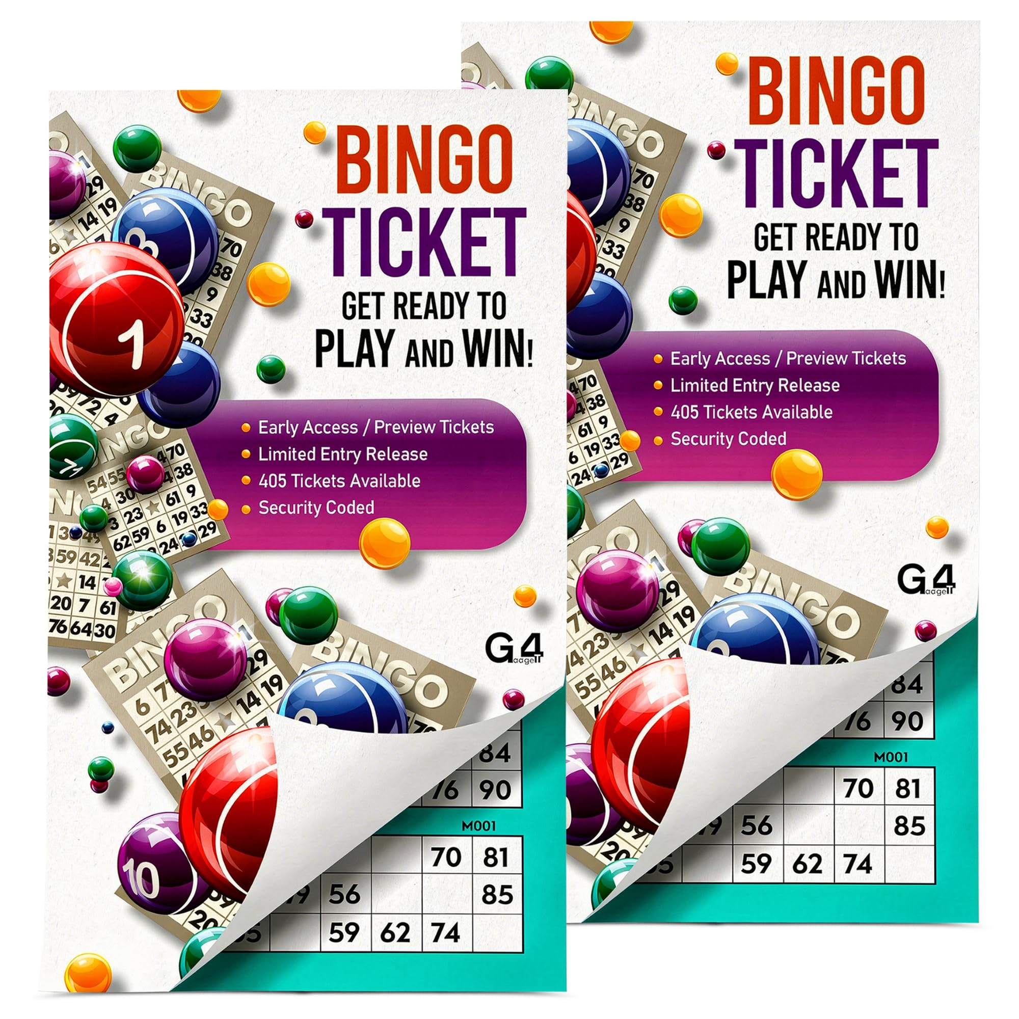 G4Gadget Bingo Tickets 2 Pack, 900 Tickets Total, 6 Game Bingo Books, 1-90 Bingo Ticket Sheets, Strips of 6 with Bold Numbers, Perforated Bingo Tickets Books for Parties, Fundraisers & Events