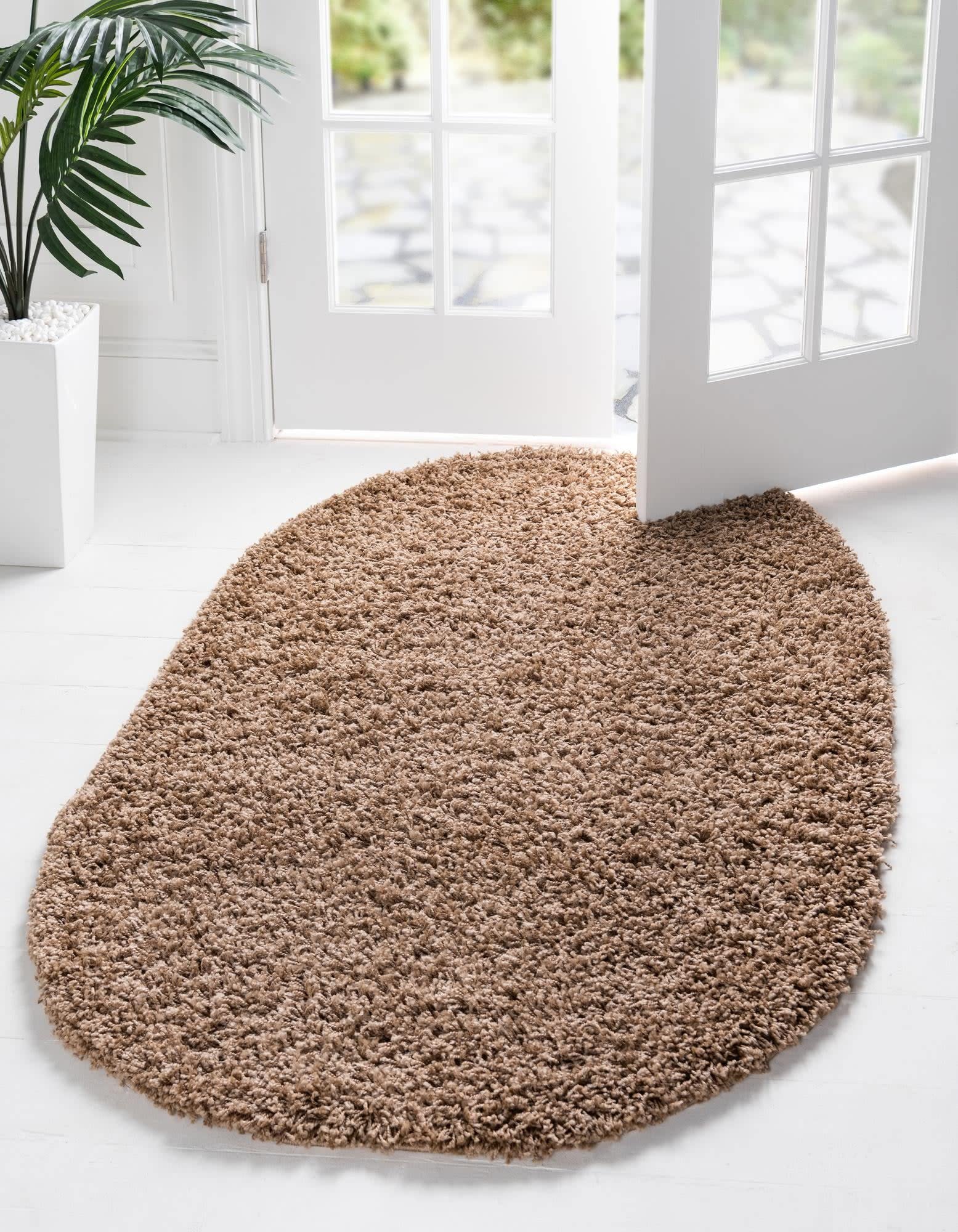 Unique Loom Solid Shag Collection Area Rug (5' 1" x 8' Oval, Sandy Brown)