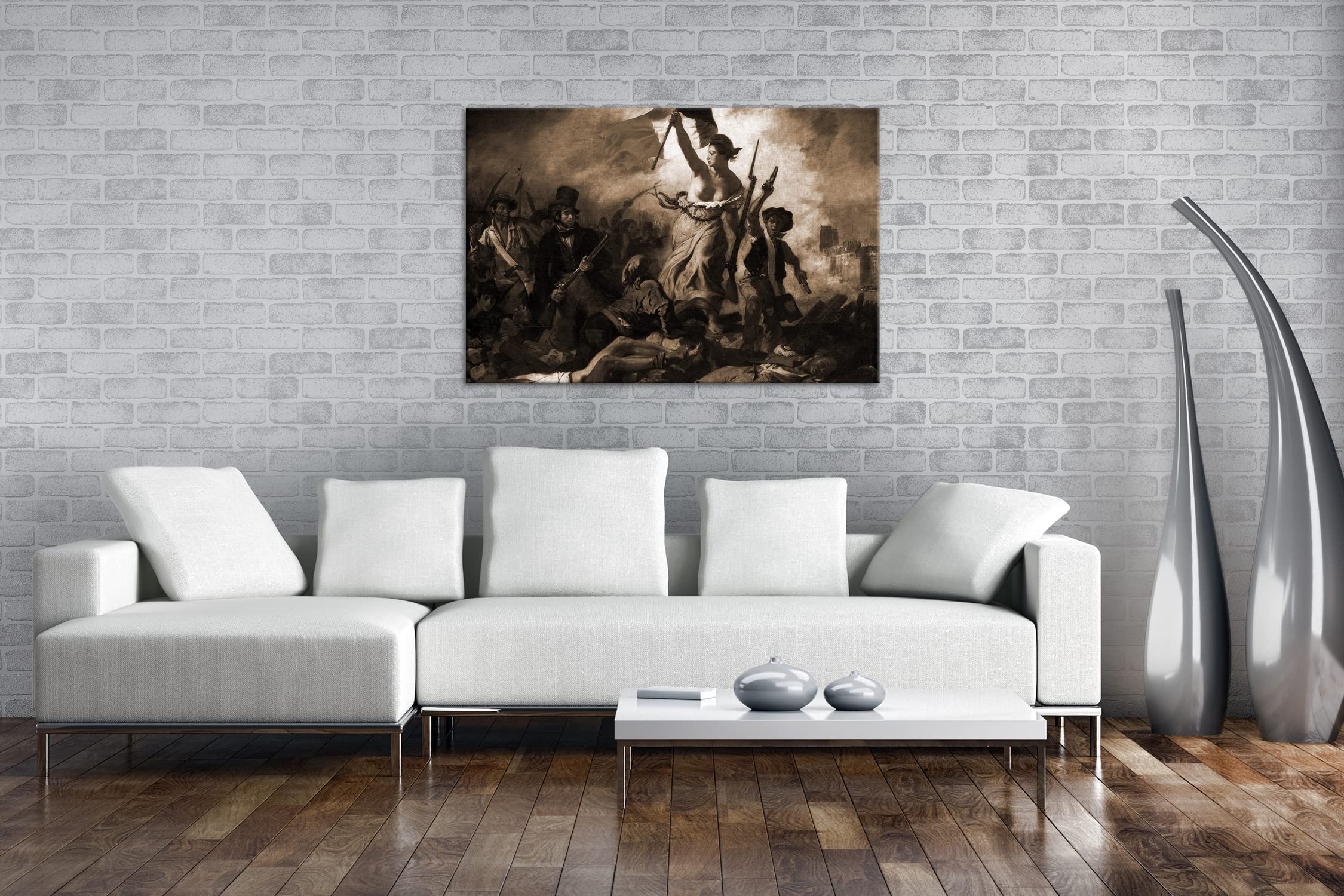 Revolution française Format : 120 x 80 cm - Effet : Sepia sur toile - Motif encadré sur un cadre en bois véritable - Impression numérique de qualité supérieure - Pas de poster ni d'affiche