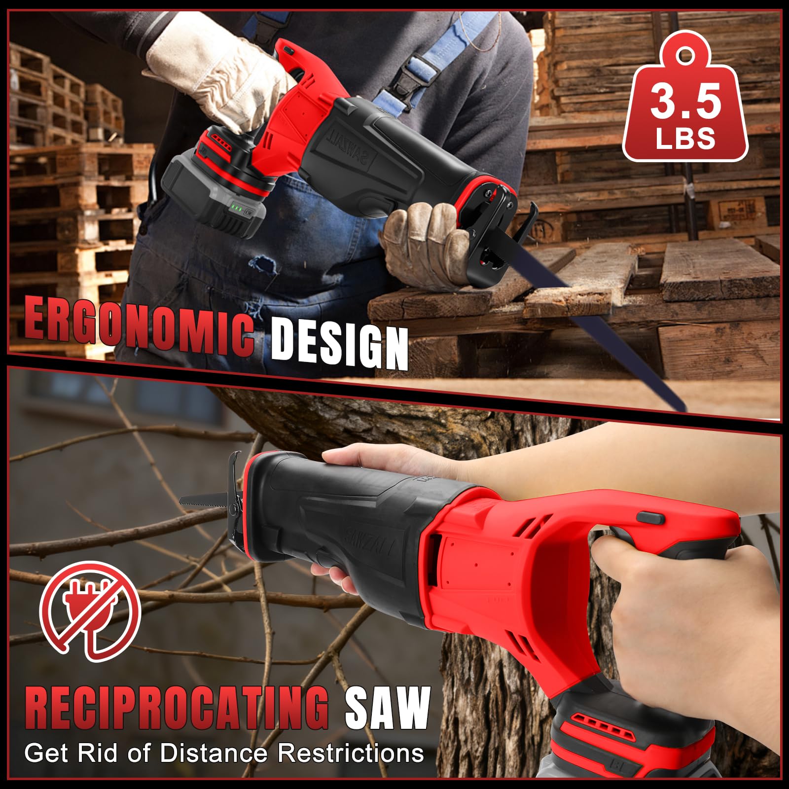 WingFly Sierra sable inalámbrica para Milwaukee M18 batería, Sierra Alternativa profesional con 4 hojas, 3500 rpm, Sierra Recíproca Eléctrica con Velocidad Variable