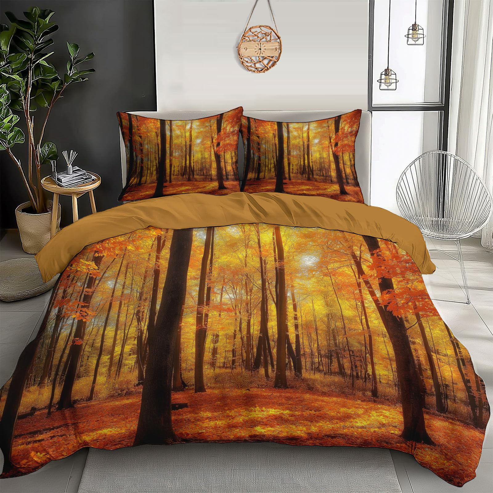 Housse de couette 240x260 douce en microfibre avec imprimé paysage forêt d'érables 3D