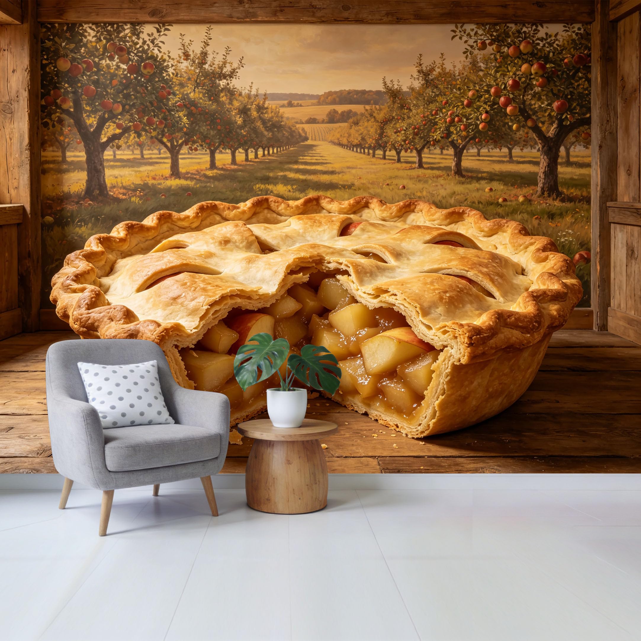 Qzlithotic Yq2605250943 Custom Size Wall Mural Rustic Apple Pie Orchard Landscape Farmhouse Style Selfadhesive Wall Fabric Removable Wallpaper For Home Office Decor