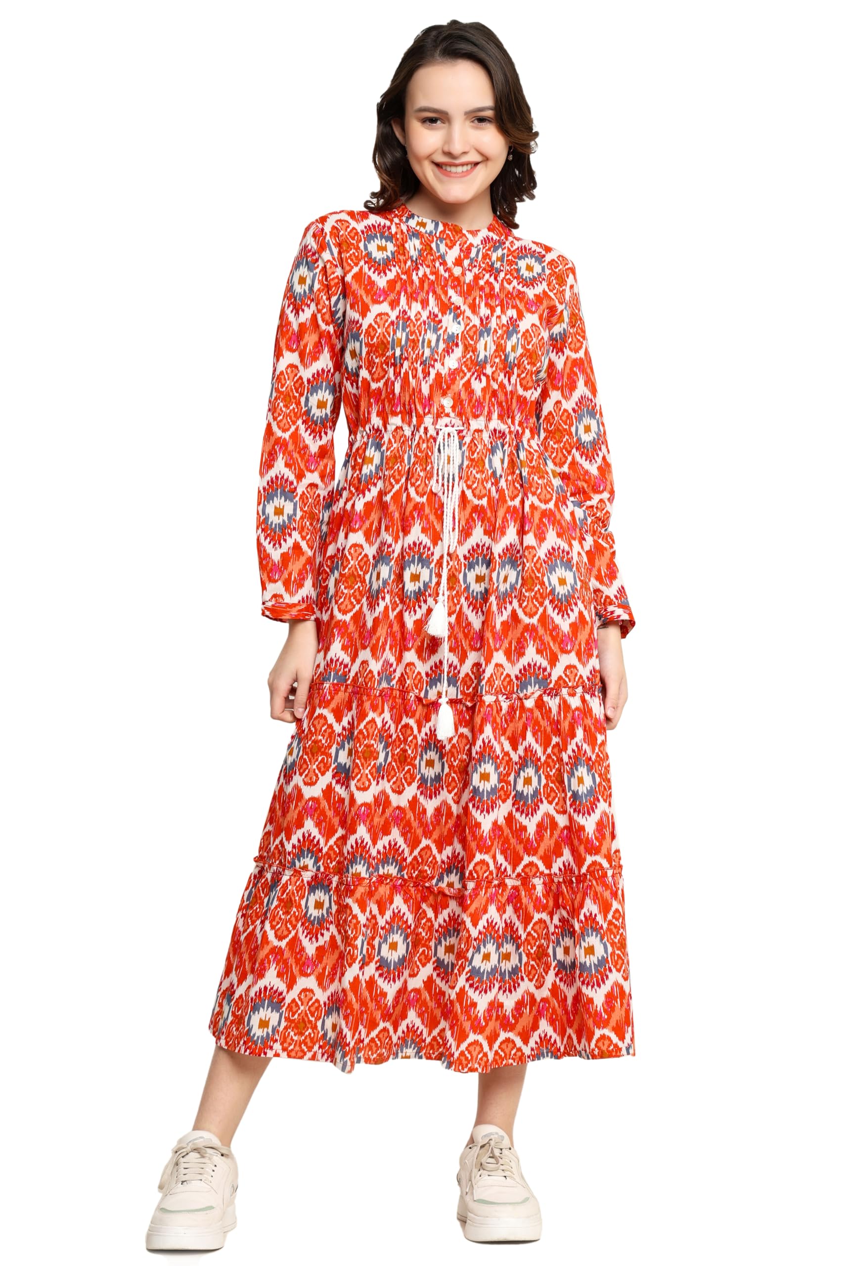 Handmade Hand Block Printed Cotton Full Sleeve Maxi Dress Gift for Women
