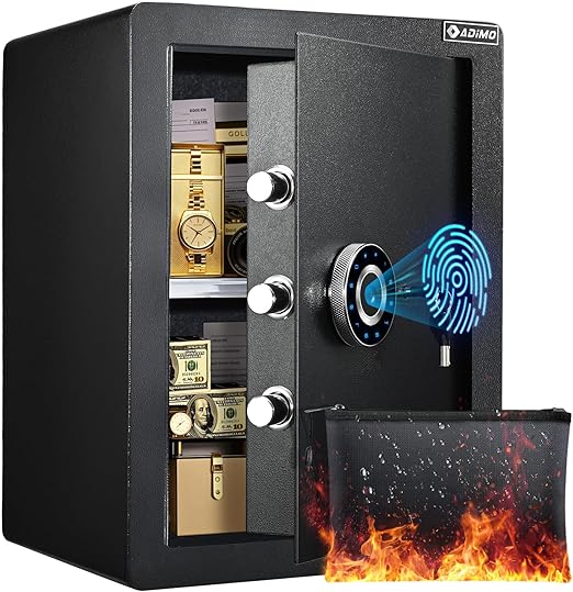Adimo Fingerprint Safe Box, 2.1 Cuft Biometric Safe w/Removable Shelf, Heavy Duty Fireproof Safe w/Sensitive Alarms, Dual Key System, Home Money Safe Spacious Storage For Documents Cash Office Hotel