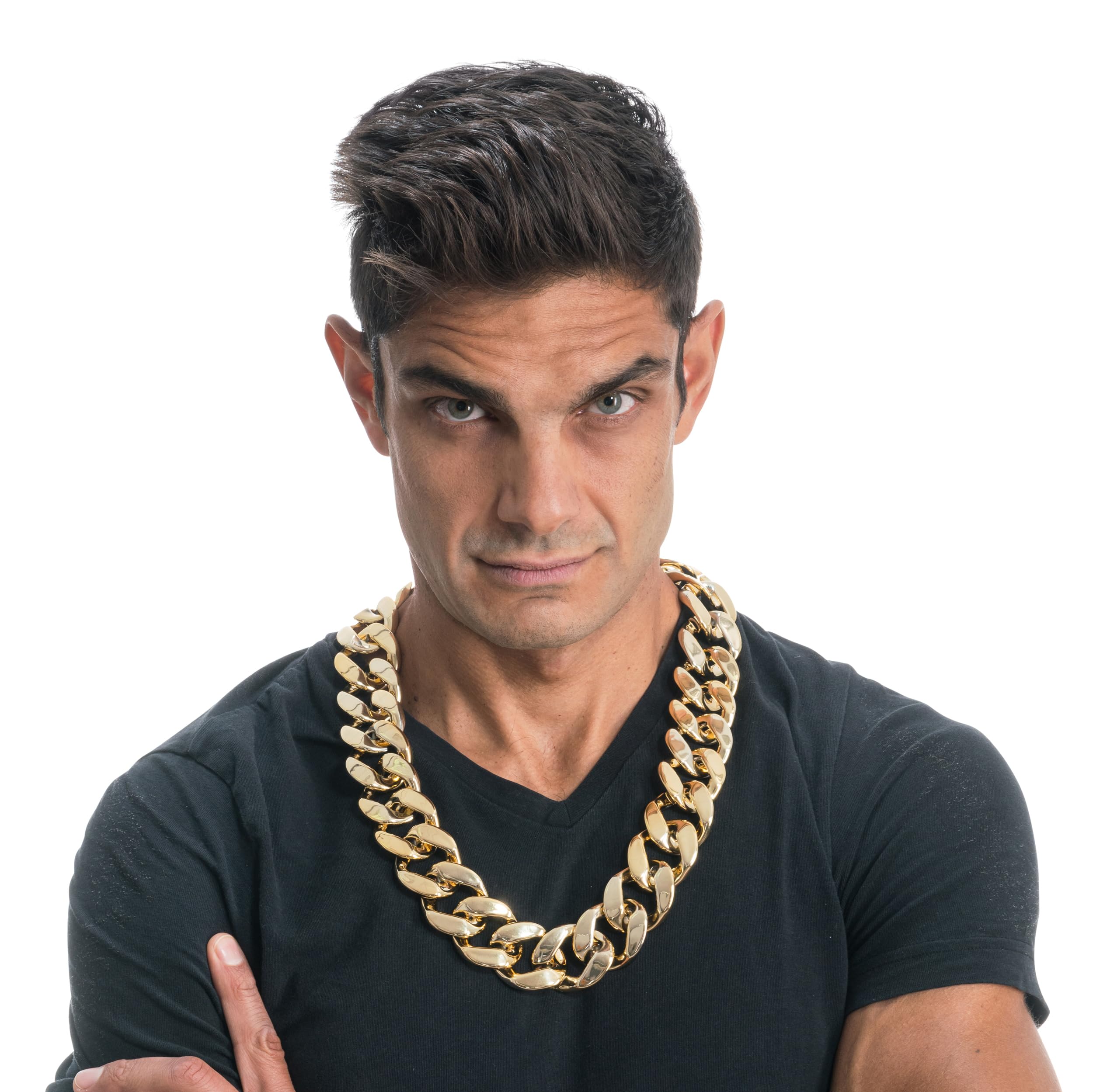 Chaks - naszyjnik w stylu hip-hopowym z lat 90., złoty łańcuszek | Dodatek w stylu retro na karnawał, imprezę i festiwal, naszyjnik unisex w stylu raperów