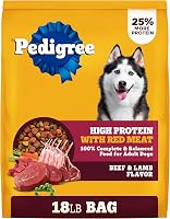 Pedigree High Protein Beef & Lamb Dry Dog Food Adult Dogs 18 lb Bag - Real Meat, Muscle Support, Digestion