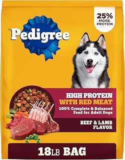 Pedigree High Protein Beef & Lamb Dry Dog Food Adult Dogs 18 lb Bag - Real Meat, Muscle Support, Digestion