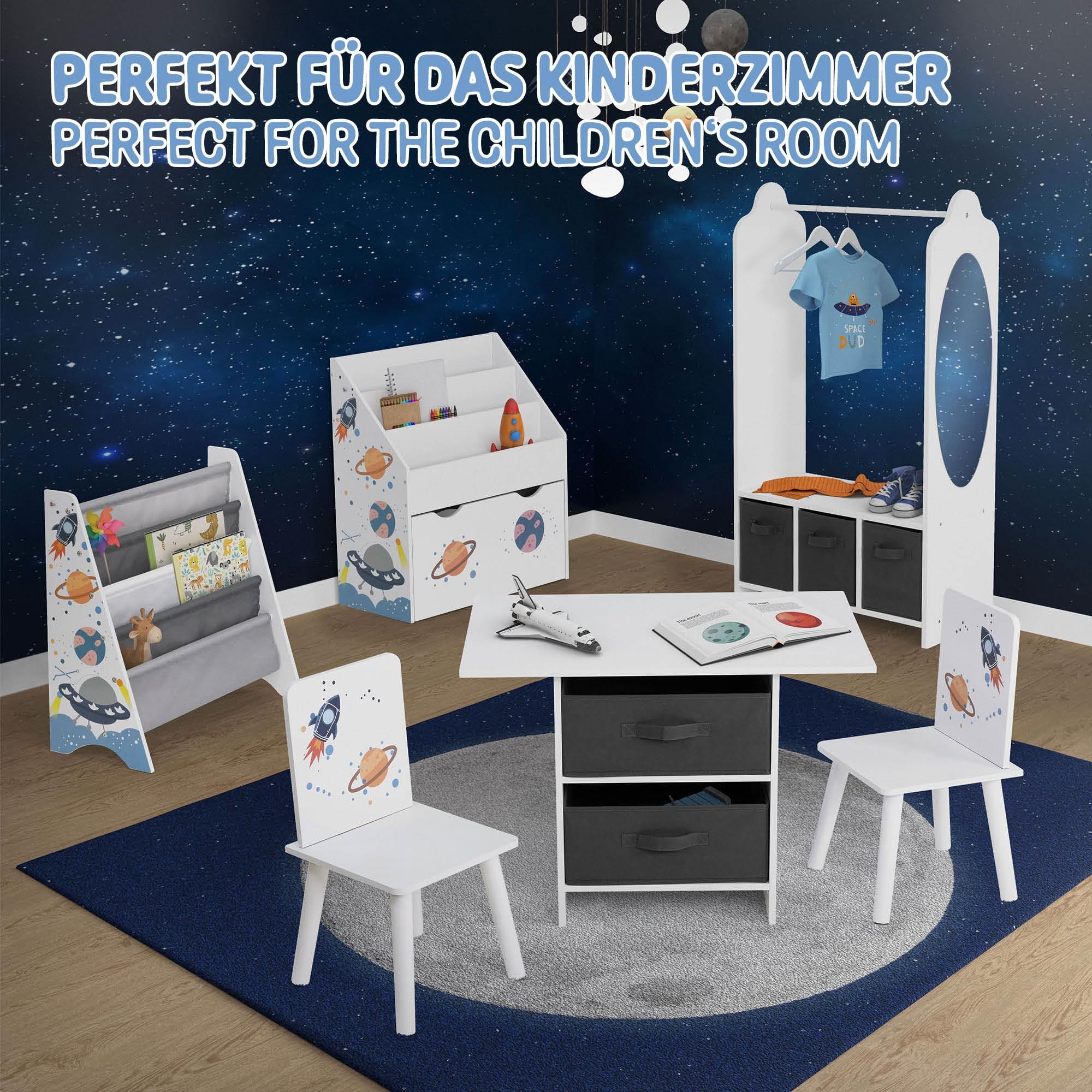 Joyz Perchero Infantil con Estante 63x30x115 cm Blanco Mueble en Pie con 3 Compartimentos y Espejo Diseño Espacial Zapatero Práctico y Decorativo Ropero para Habitación de Niños y Bebé