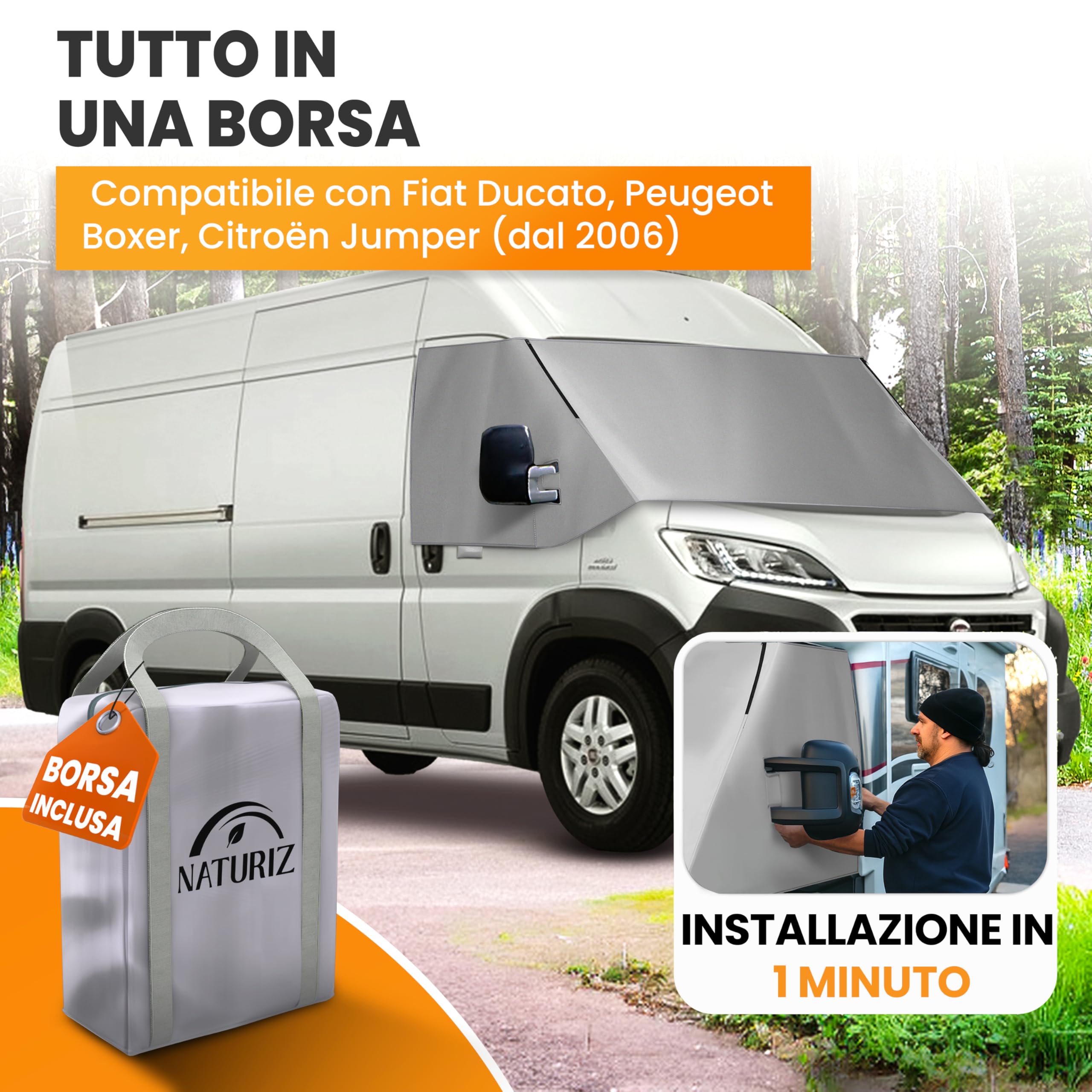 NATURIZ FIAT Ducato Copriparabrezza, tappetino termico esterno di alta qualità, resistente alle intemperie, con efficace protezione solare per camper, adatto per Ducato, Jumper, Boxer 2006-2025