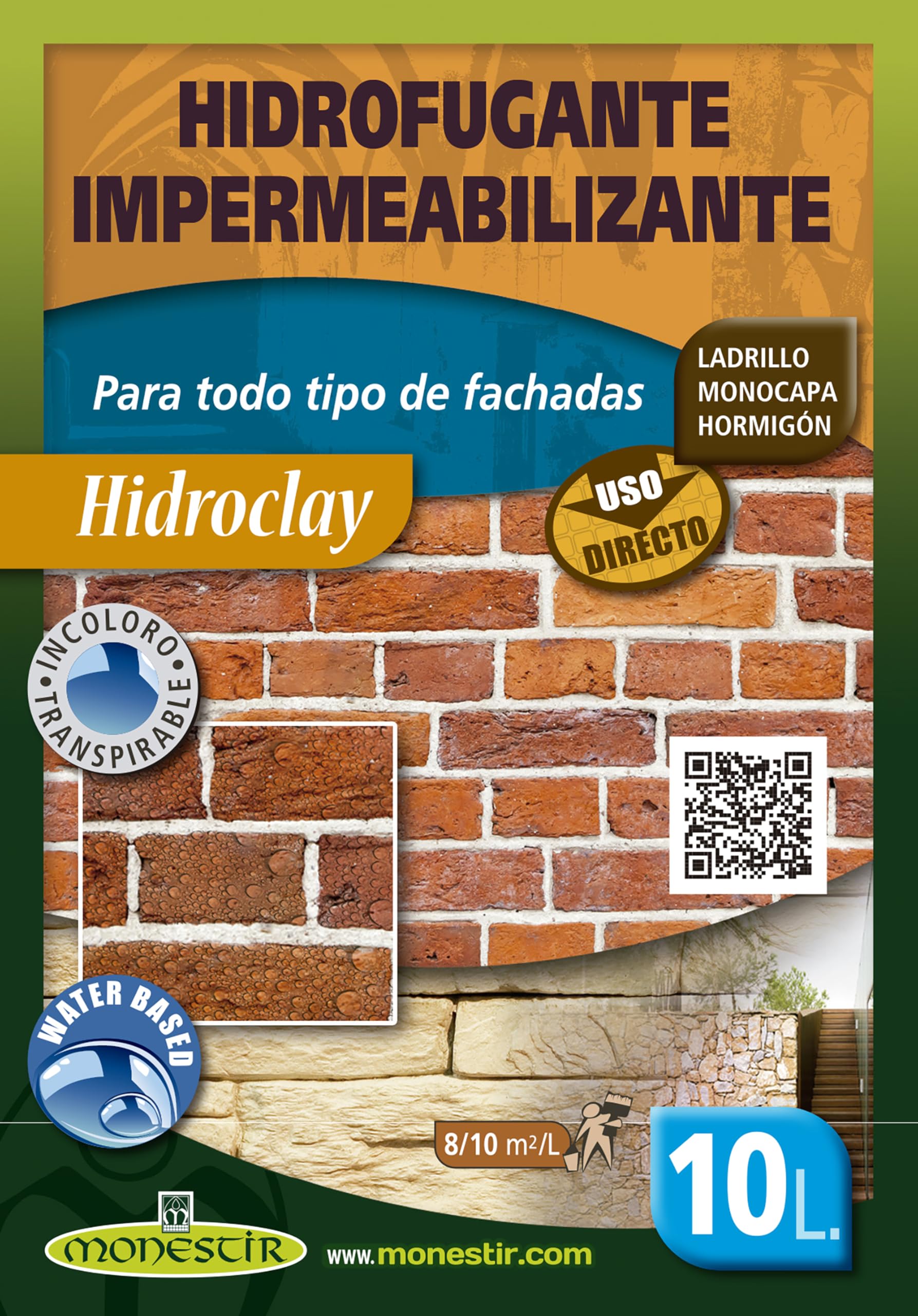 MONESTIR Hidroclay, Hidrofugante Impermeabilizante de Fachadas, 10L