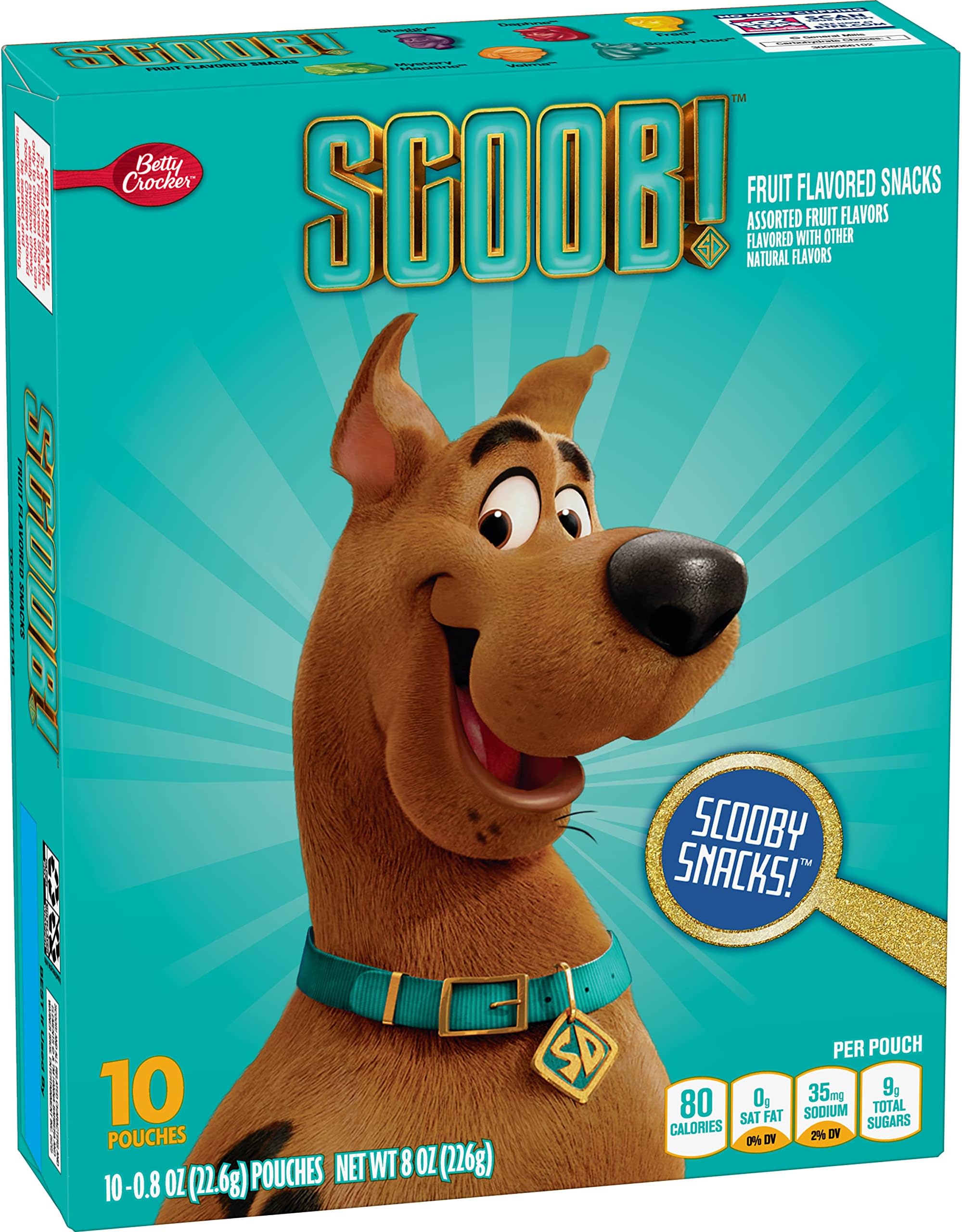 GM Betty Crocker Scooby Doo Fruit Flavored Snacks Assorted Flavors 10-0.8 oz Pouches, Multi