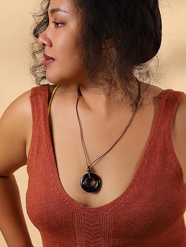 Miniatura 6 de MINACHI Collar étnico bohemio chic de doble anillo de madera circular, estilo bohemio, vintage, regalo de joyería de verano para mujer