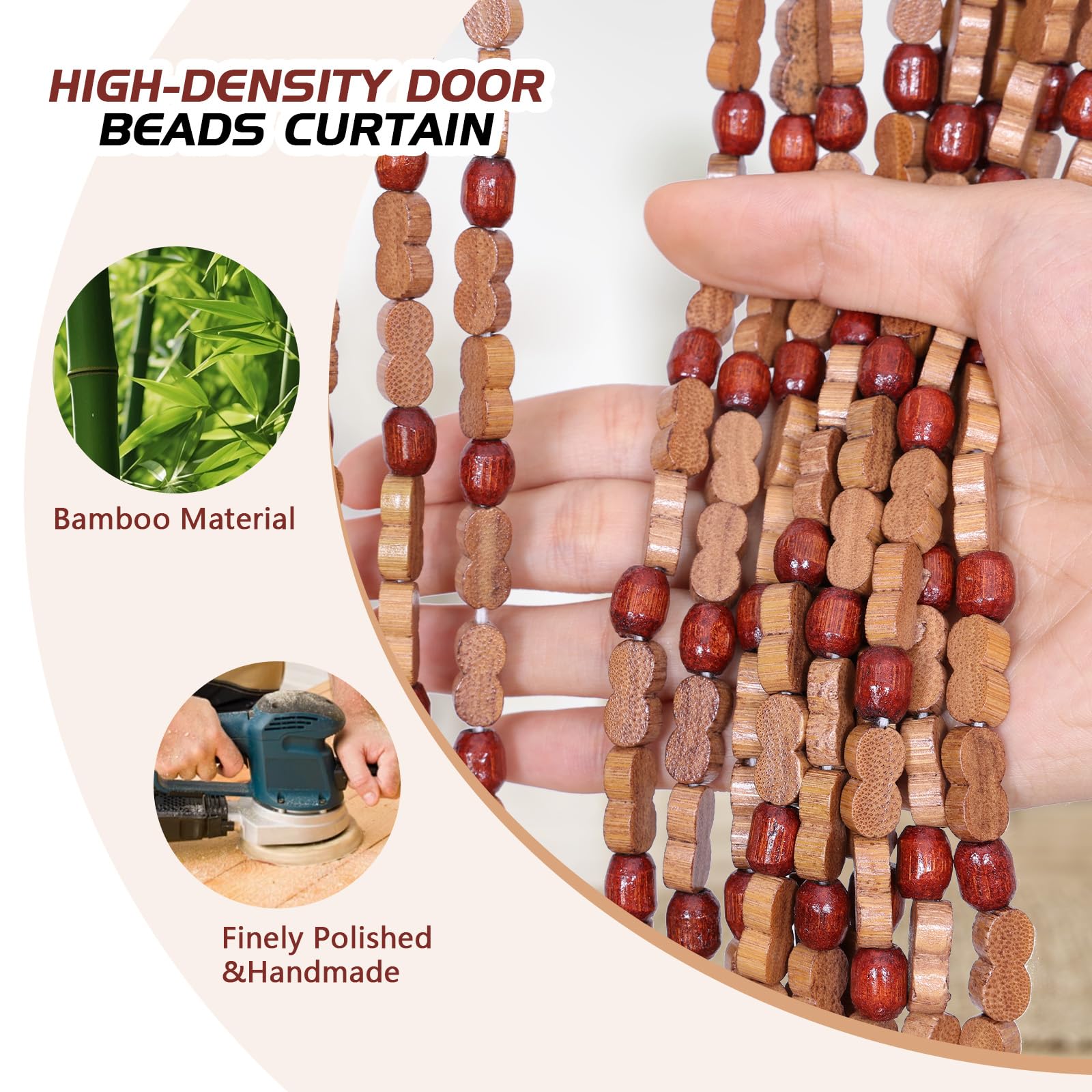 BECHAEO Rideau de porte fait à la main avec perles pour porte, 90 x 190 cm, marron | Rideau de perles bohème à suspendre pour couloir, placard, chambre à coucher, salon, séparateur de pièce hippie, esthétique