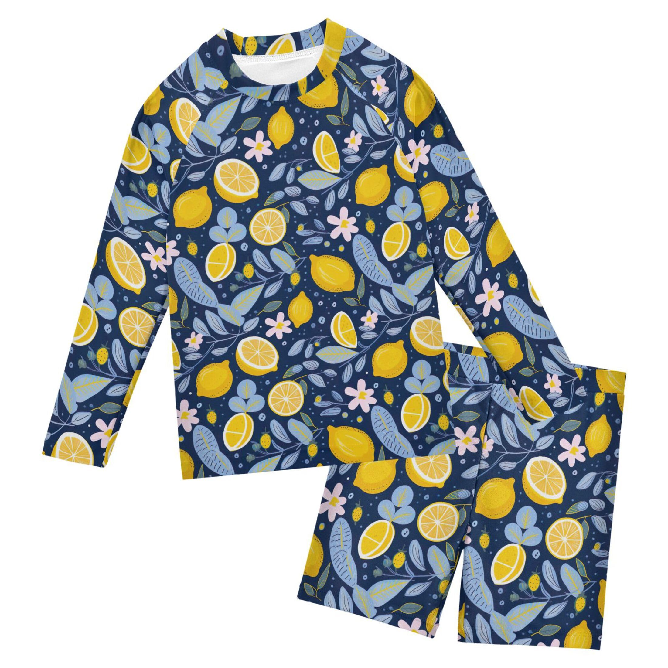 Lemon Fruit Summer Toddler and Baby Boys' 2-Piece Swimsuit Trunk, Long Sleeve Rashguard Bathing Suit B0402679