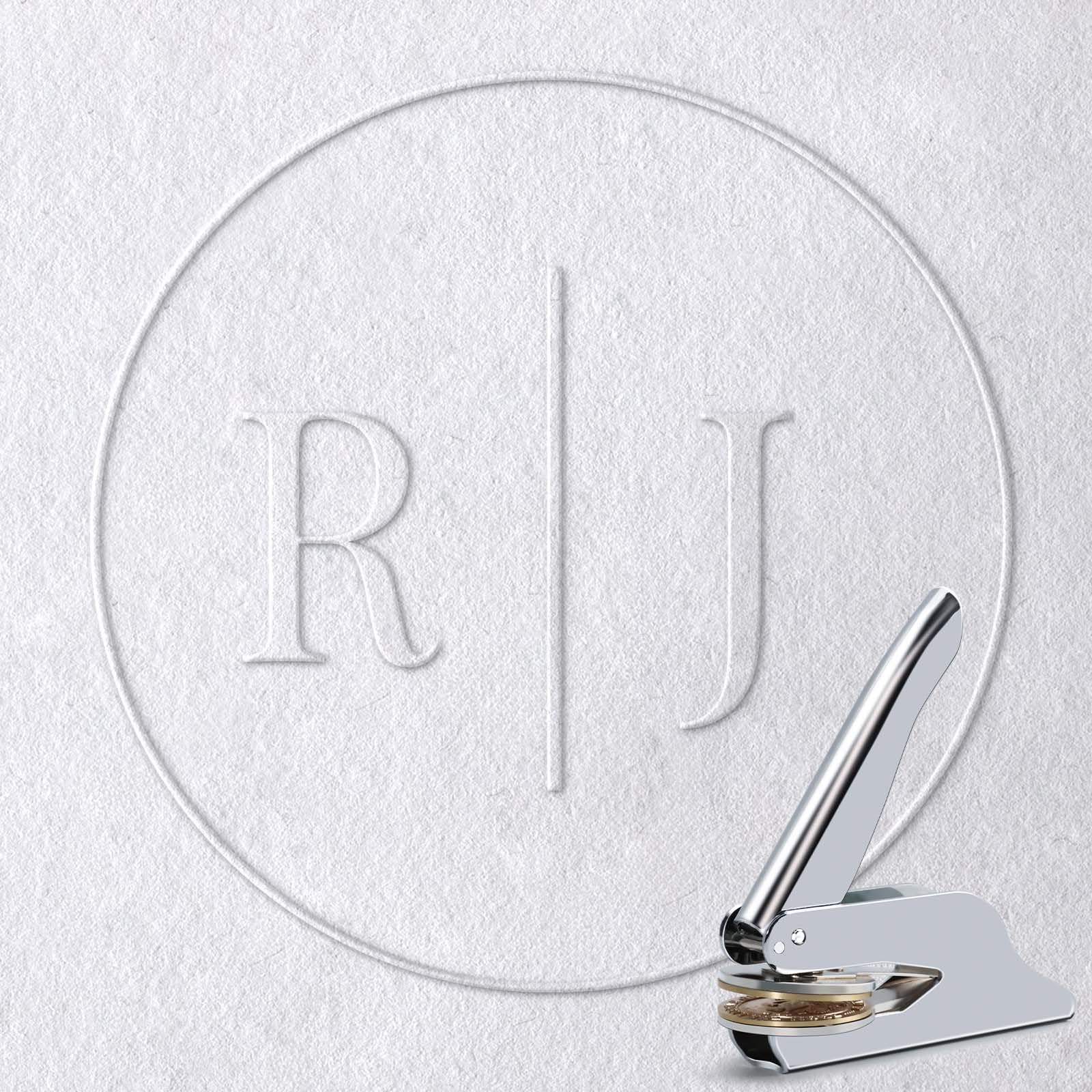 Book Embosser Stamp for Wedding, Diaries & Journals - Name Initial Design with Storage Box, Silver Embosser Tool for Book Lovers（RJ）