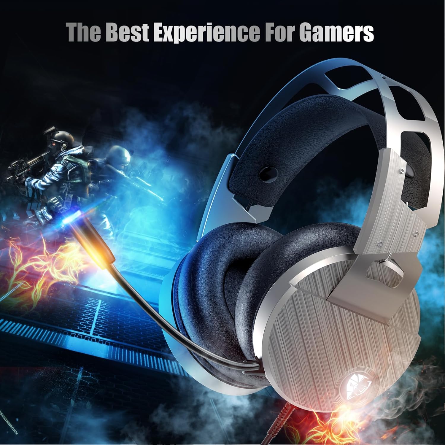 Gaming Headset for PC, Xbox One Controller, Wired PS4 Headset with Microphone, LED Light, Over Ear Headphones Compatible with Mac, Phone, Laptop,Switch Games