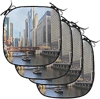 Vista 83 de Lunarable USA Chair Cushion Pad, American Cities Skylines Metropolis Architecture Sketch Style Hand Drawn Art Print, Seat Padding for Kitchen &