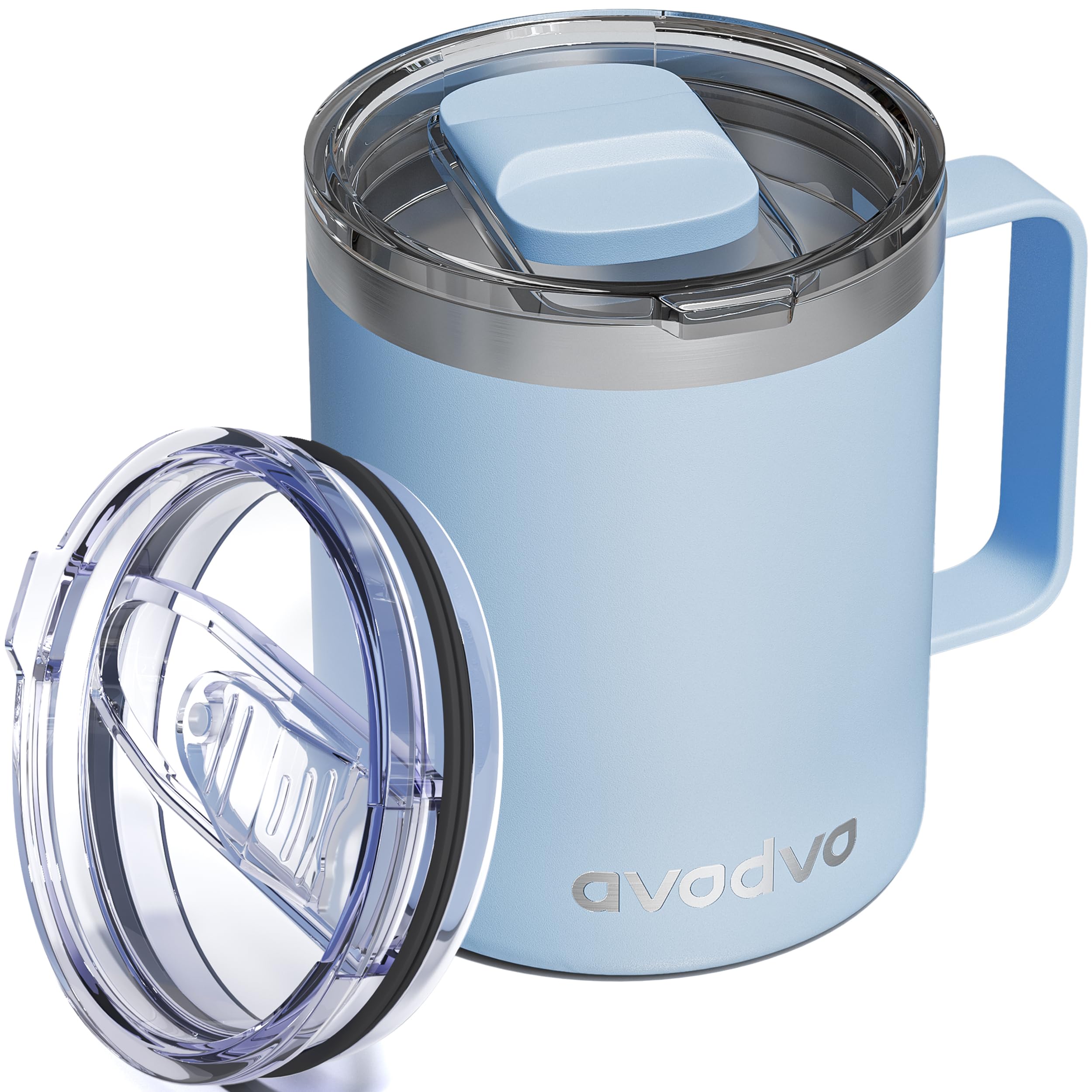 12oz Insulated Coffee Mug with 2 Lids &amp; Handle, Stainless Steel Cup
