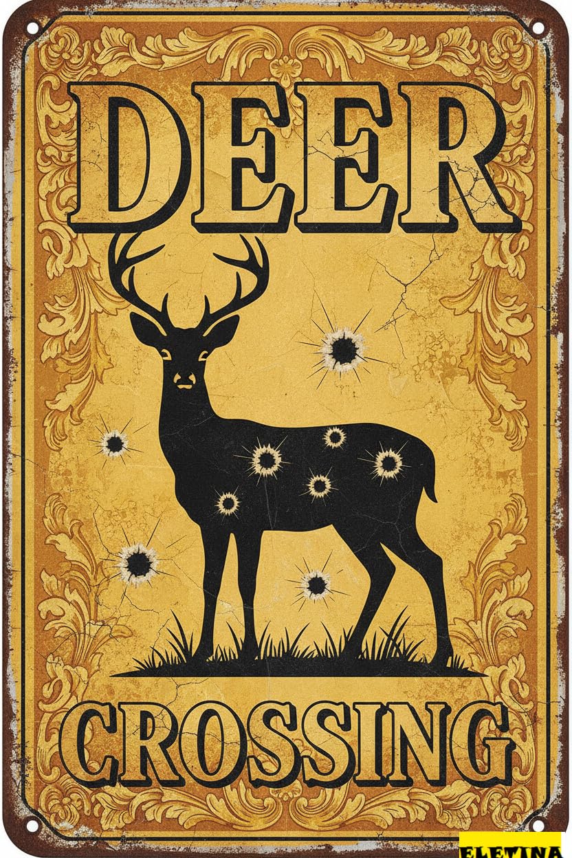 Personalized Sign for Man Cave Warning Deer Crossing Metal Wall Art Caution Safety Vintage Decorative S Garden Driveway High Way Gate 8x12in Metal Quality Private Property