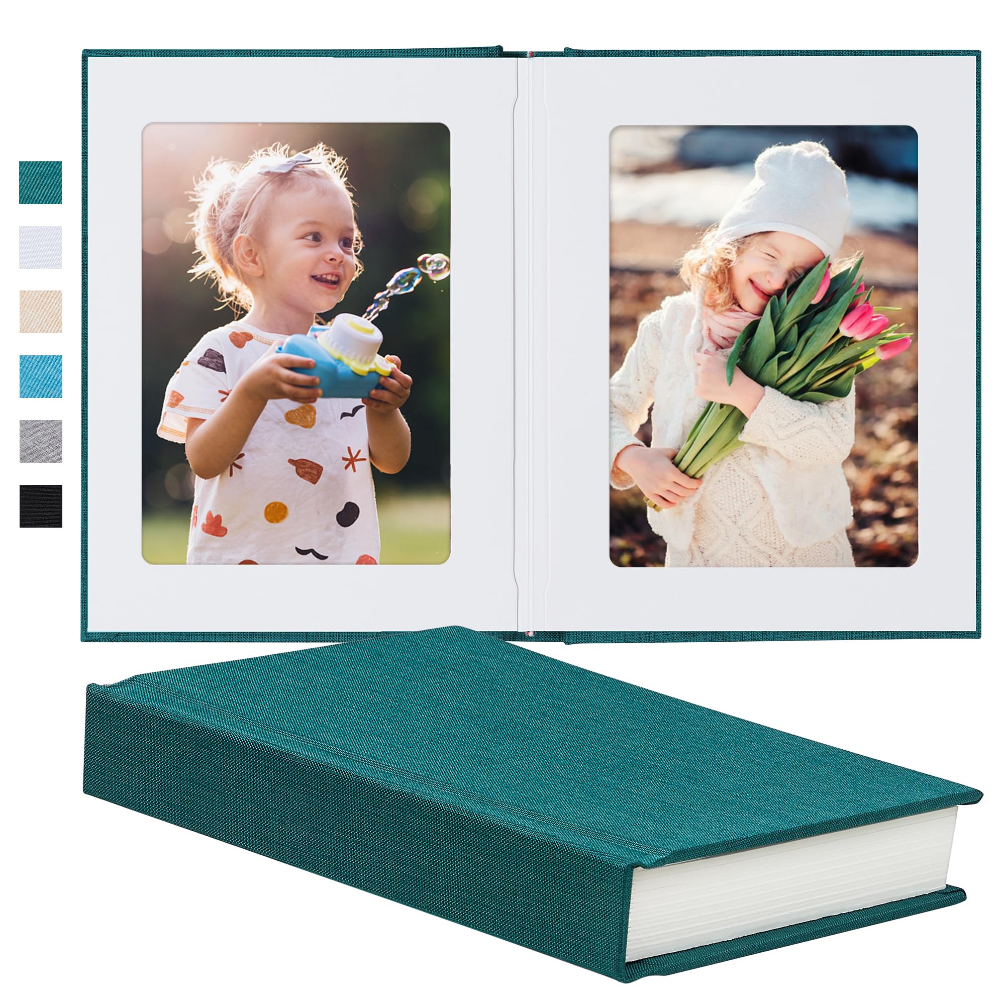 Pssoss Photo Album 5x7 with Writing Space Linen Cover 5x7 Photo Album Book Holds 20 Photos Ideal for Wedding Theme-Album and Baby Photo Albums (Dark Green,20 Pockets) — image 1