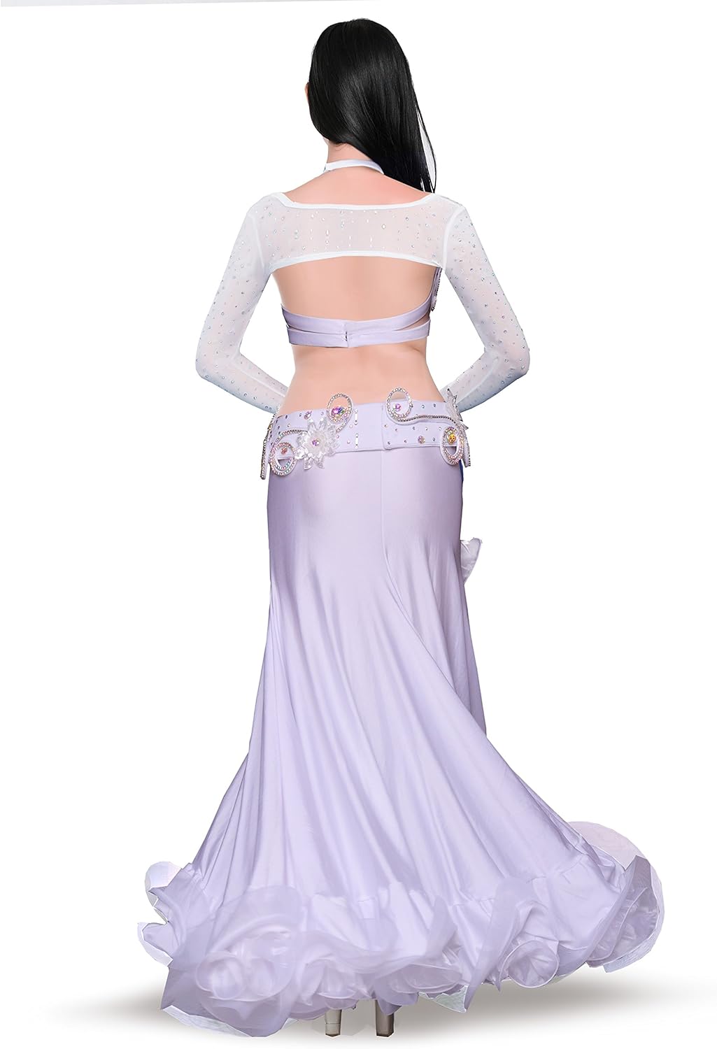ROYAL SMEELA Belly Dance Costume Set for Women Belly Dancing Skirts Bra and Belt Sleeves Professional Suit 4pcs Mermaid Skirt White - Image 3