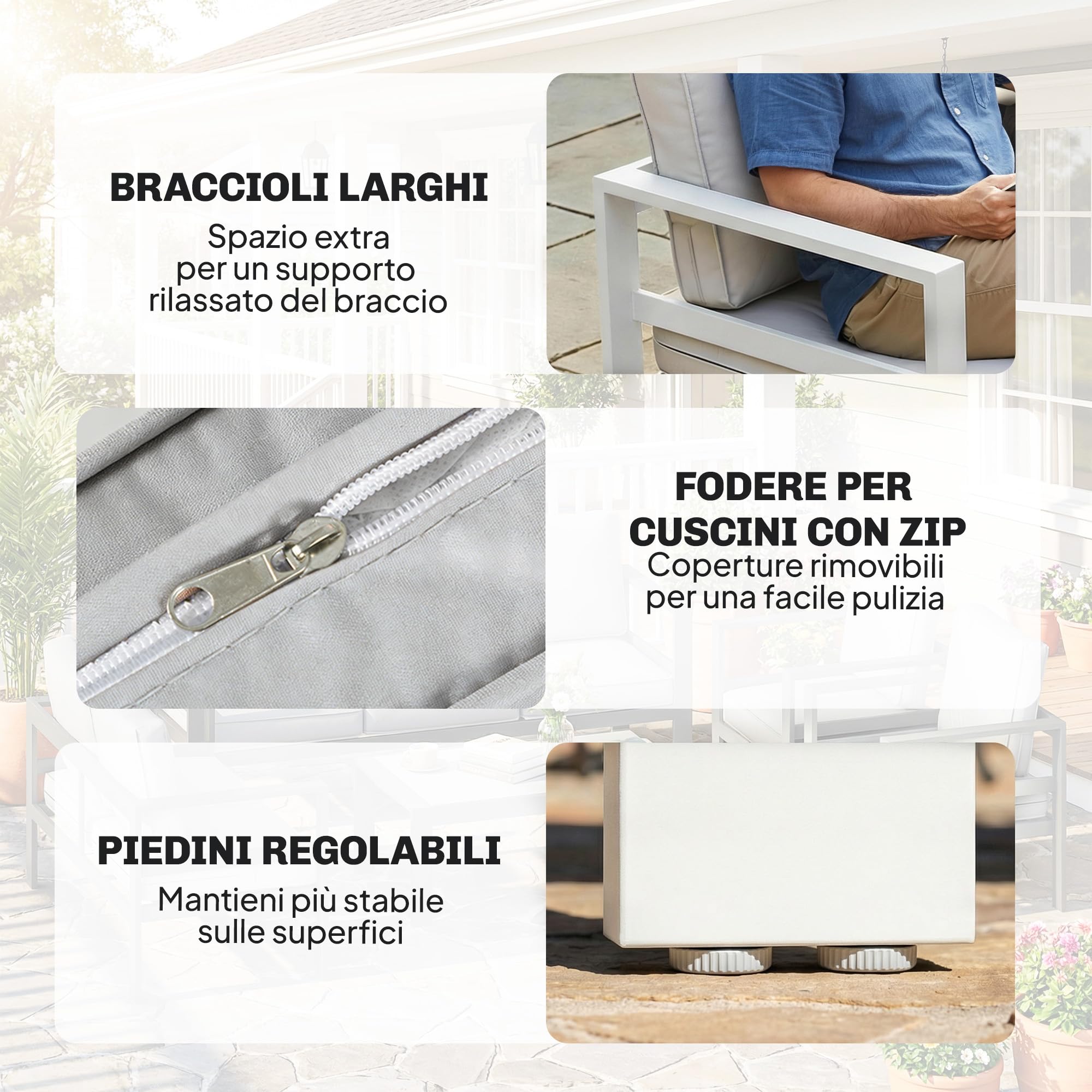 Outsunny Set Salotto da Giardino 5 Pezzi in Alluminio Divano Bianco