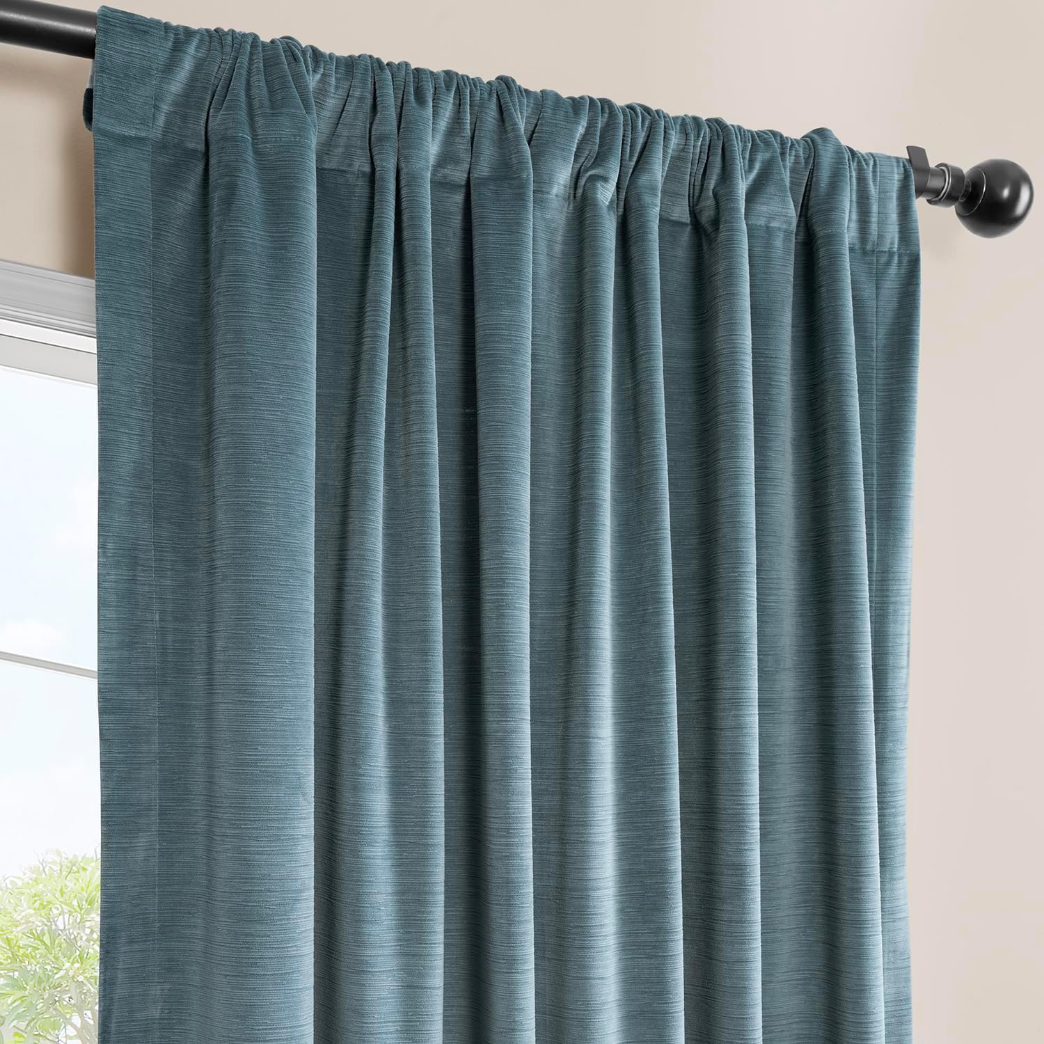 HPD Half Price Drapes Ravello Burnout Velvet Curtains 84 Inches Long (1 Panel) - Rod Pocket Room Darkening Curtains & Drapes for Bedroom, Living Room & Windows - 50X84, Deep Slate Blue