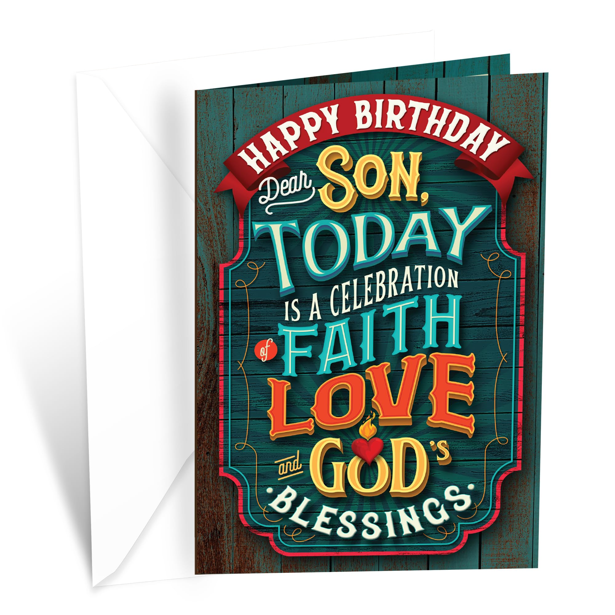 Prime Greetings Religious Birthday Card For Son, Made in America, Eco-Friendly, Thick Card Stock with Premium Envelope 5in x 7.75in, Packaged in