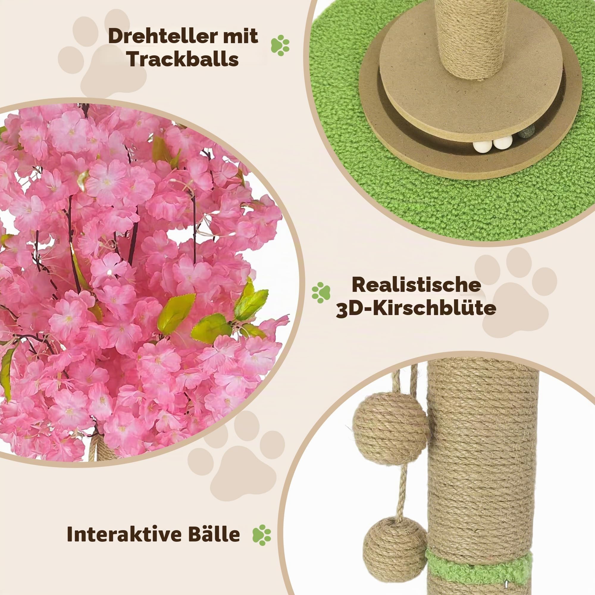 Kirschblüten-Kratzbaum, 91 cm hoch, natürlicher Sisal, stabile Basis, Turm mit interaktivem Trackball-Spielzeug für Indoor-Kätzchen und große Katzen, japanische ästhetische