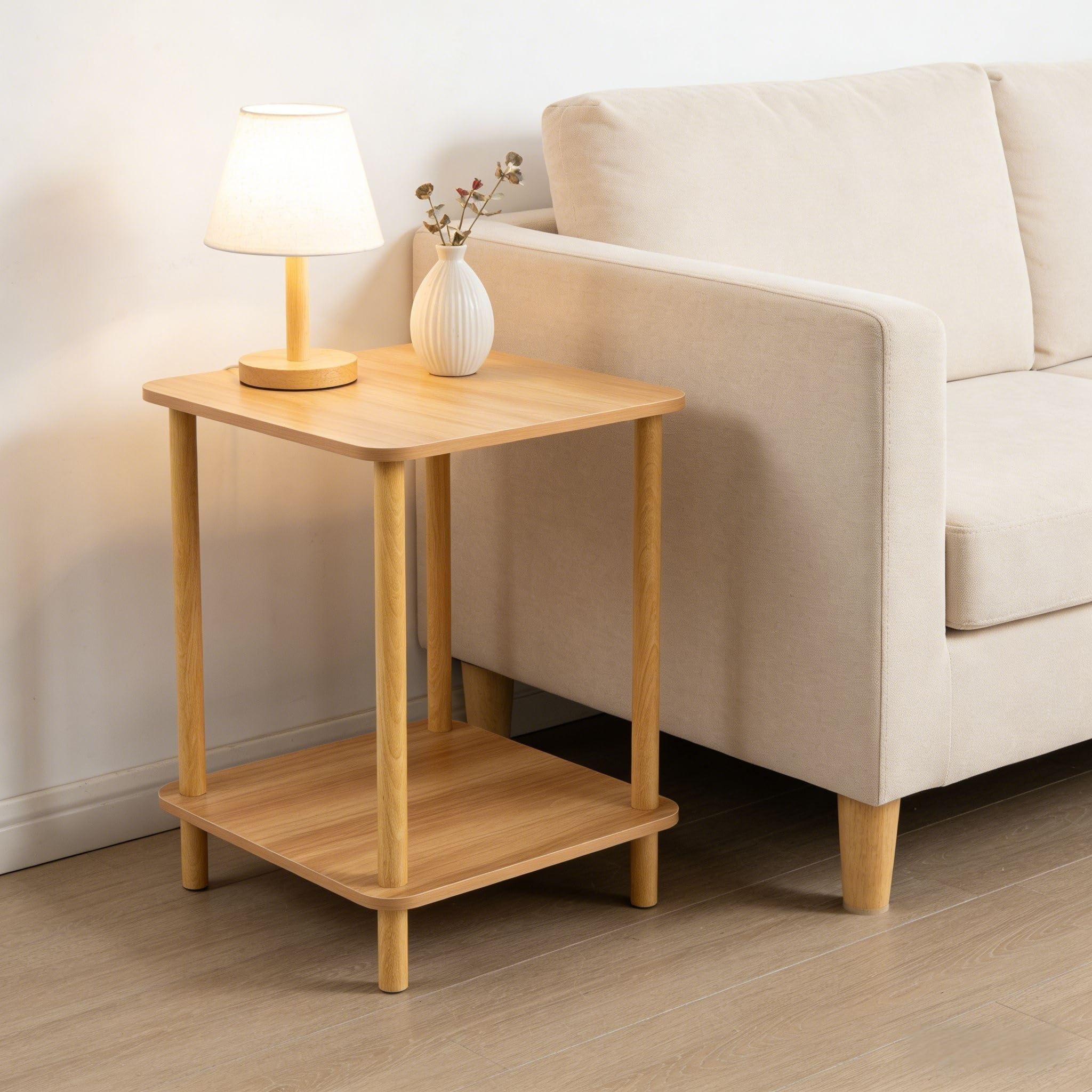 SFHKZCM 2-Tier Narrow Side Table with Storage Shelf - Stylish Bedside Nightstand for Small Spaces | Perfect for Bedroom, Living Room, Entryway | Farmhouse Design | Easy Assembly