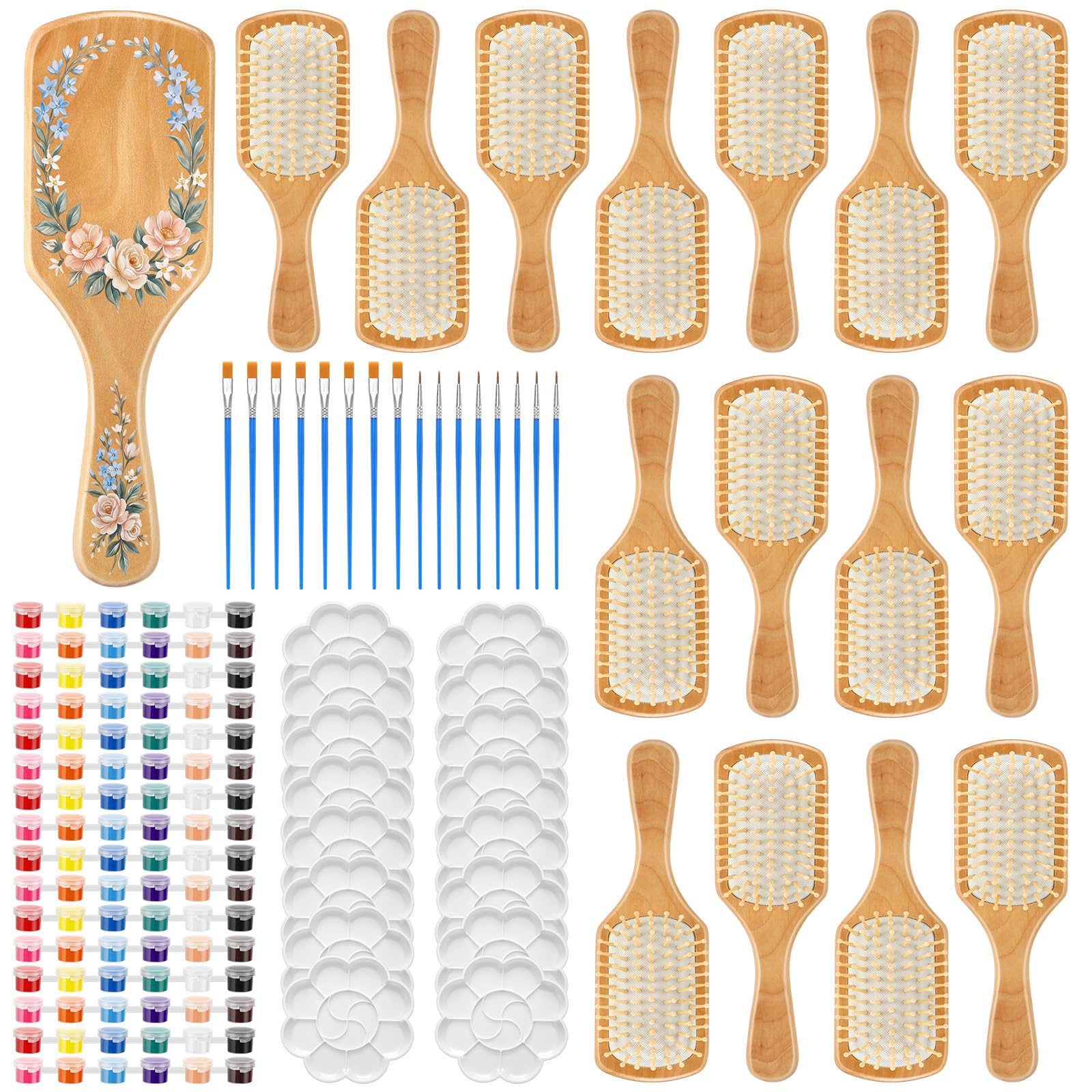 Meanplan 16 Set DIY Holz Haarbürste Malerei Kits Machen Sie Ihre eigenen Haarbürste Handbemalte Haarbürste Nacht Party Supplies mit Pinsel und Palette für DIY Geschenk Party Handwerk (Quadratisch)