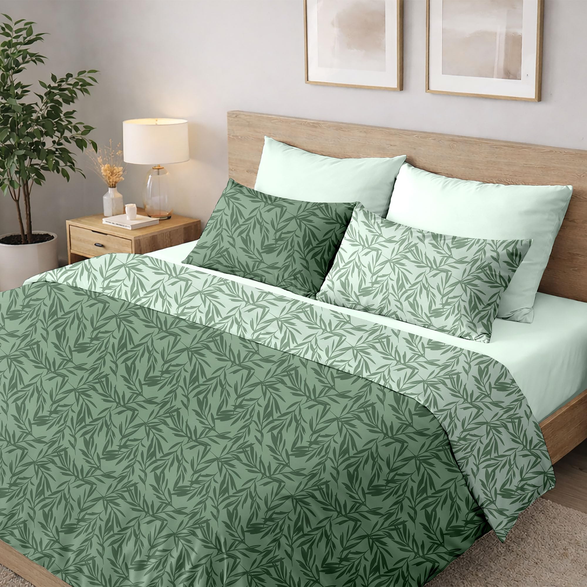 Set Copripiumino Matrimoniale, 1 Lenzuolo a Sacco Double 250x200 cm e 2 Federe Double 50x80 cm - 100% Morbida e Resistente Microfibra Stampata di Alta Qualità (Vice Verde, Matrimoniale)