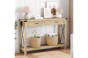 IDEALHOUSE Rustic Farmhouse Entryway Table with Rattan Drawers