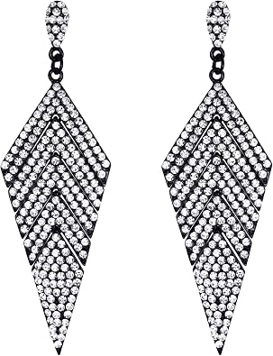 EVER FAITH Womens Crystal Elegant Vintage Banquet Multi-layered Rhombus Dangle Pierced Earrings