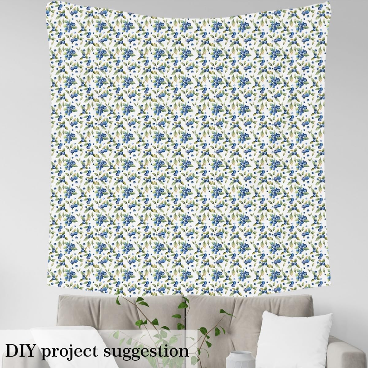 Watercolor Blueberry Fabric by The Yard Outdoor Fruits Botanical Leaves Decor Fabric for Kids Teens Adults Wild Plants Rustic Style Fabric for DIY Upholstery and Home Accents 2 Yards,72" L x 59" W