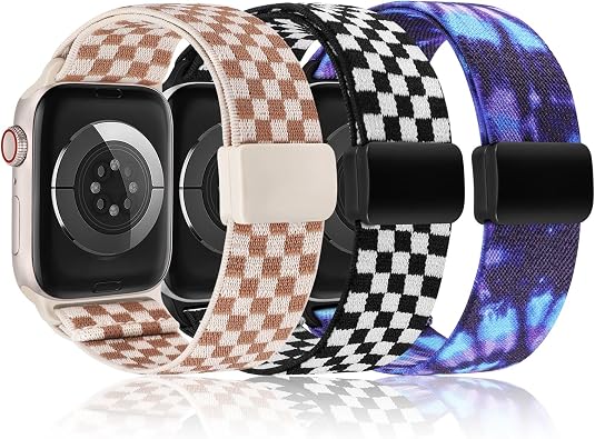 TOYOUTHS 3 Pack Stretchy Loop Band with Magnetic Clasp Compatible with Apple Watch Bands 40/38/41/42/44/45/46/49mm, Nylon Braided Elastic Strap for iWatch Series 11 10 9 8 7 6 5 4 SE/Ultra 3 2 1